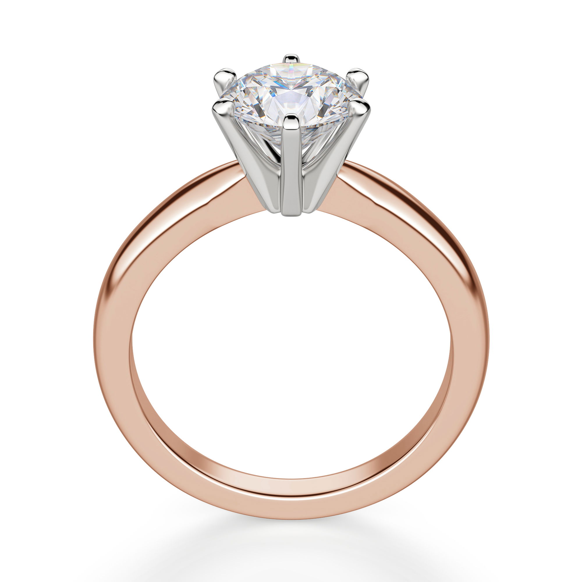 Tapered Classic 6 Prong Solitaire Round Cut Engagement Ring