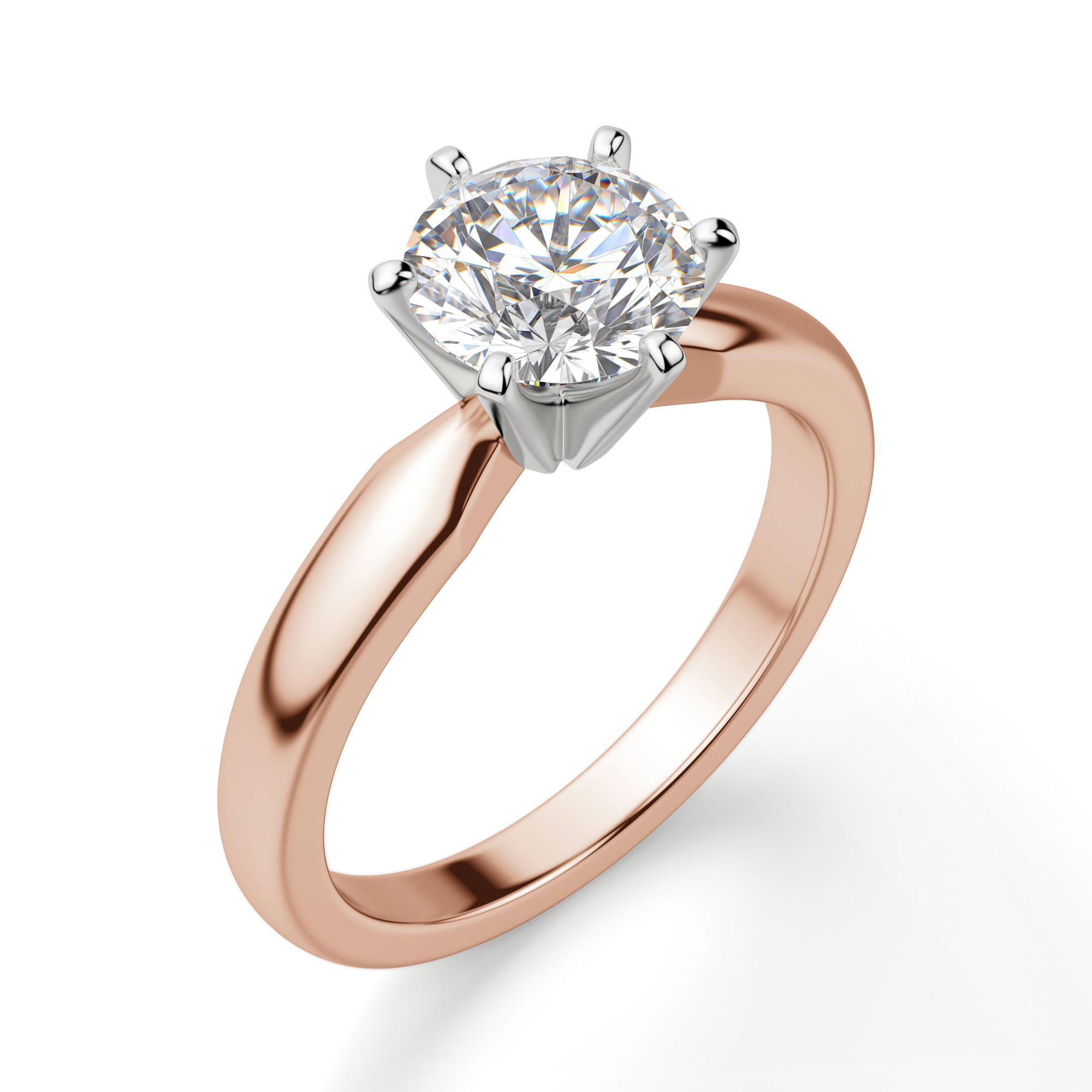 Tapered Classic 6 Prong Solitaire Round Cut Engagement Ring
