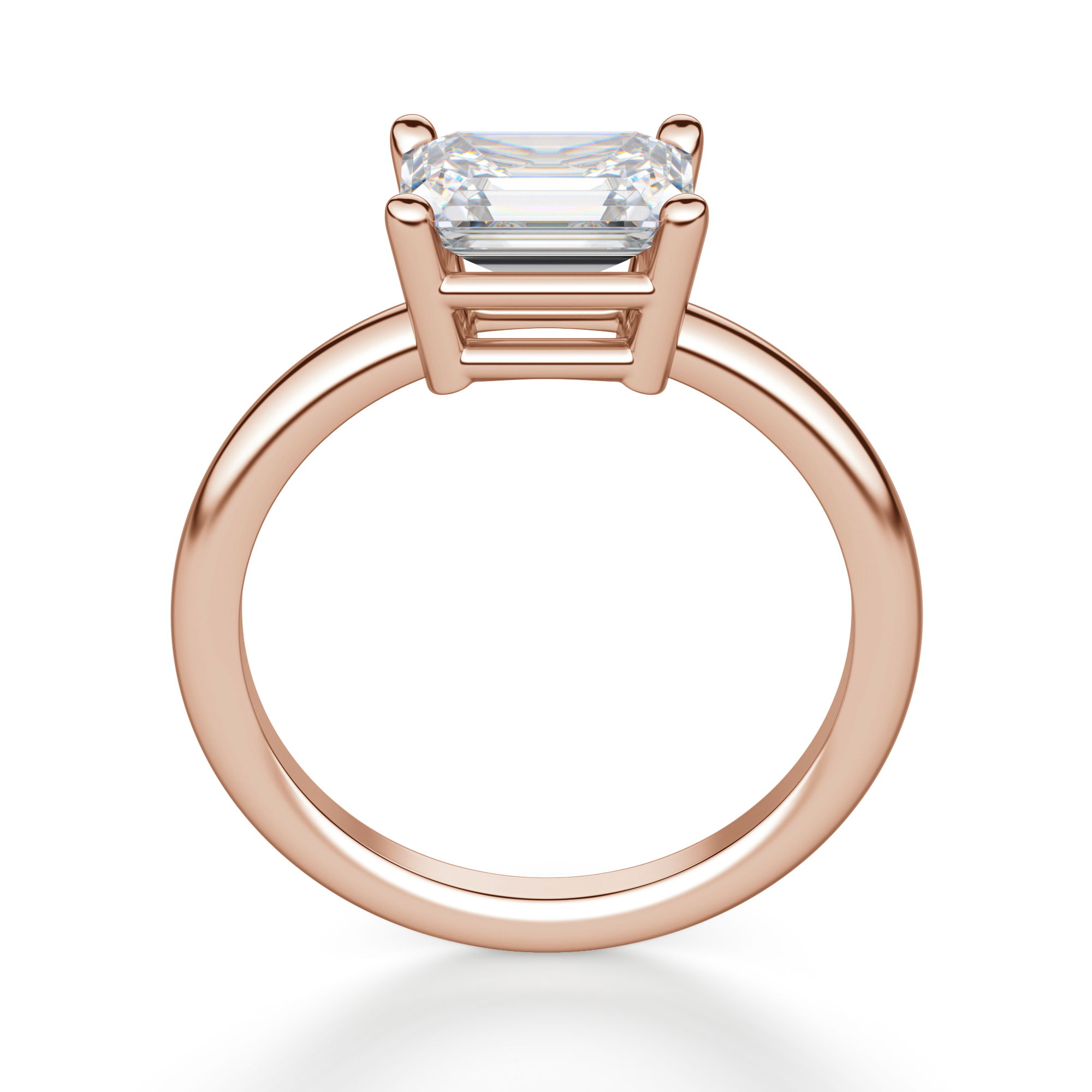 East West Classic Basket Emerald Cut Engagement Ring