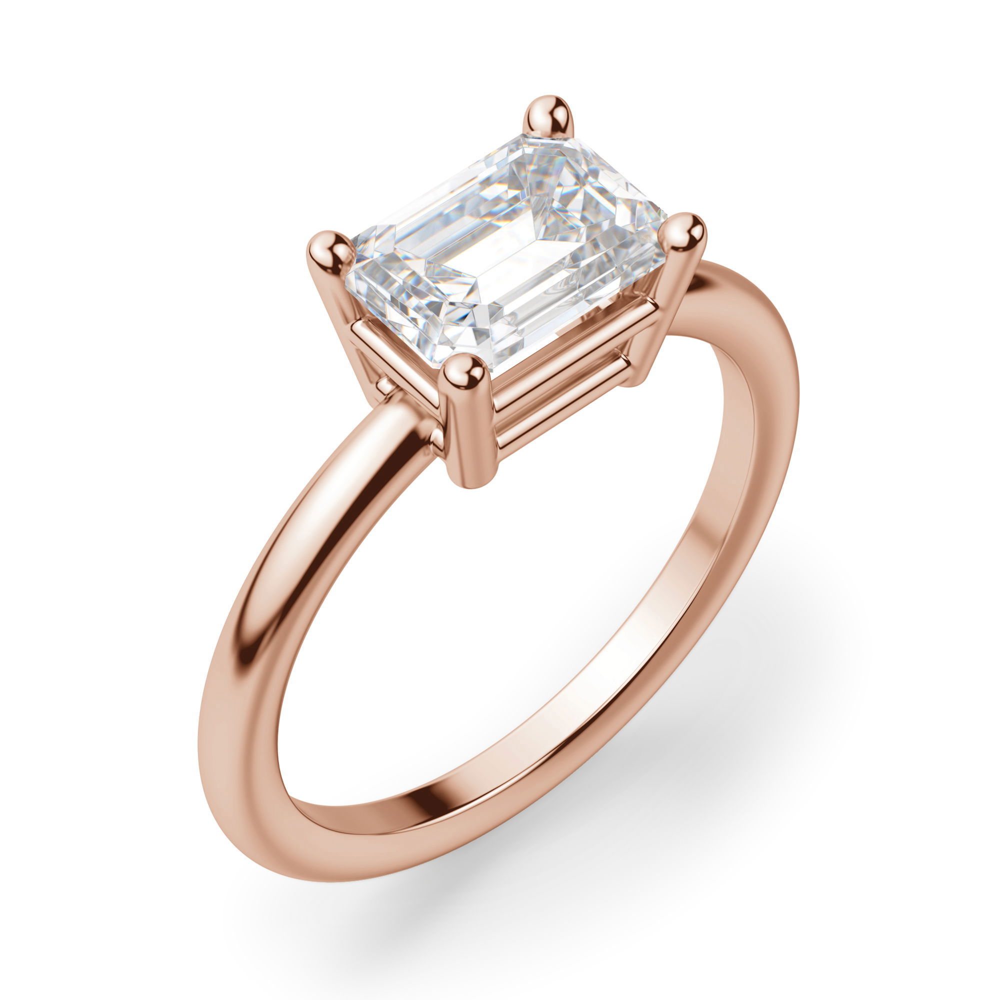 East West Classic Basket Emerald Cut Engagement Ring