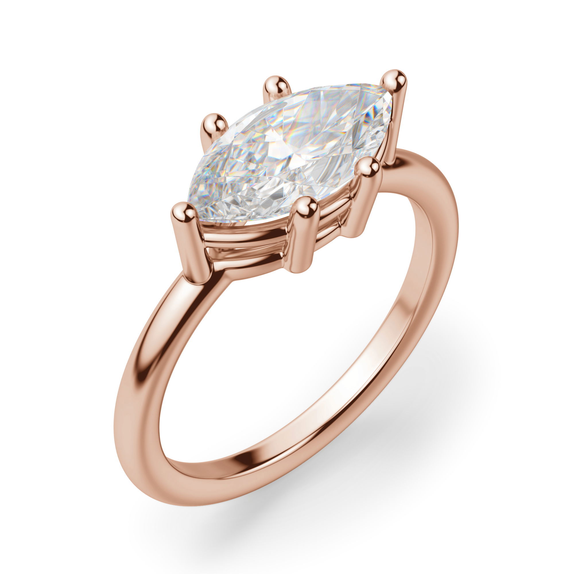 East West Classic Basket Marquise Cut Engagement Ring