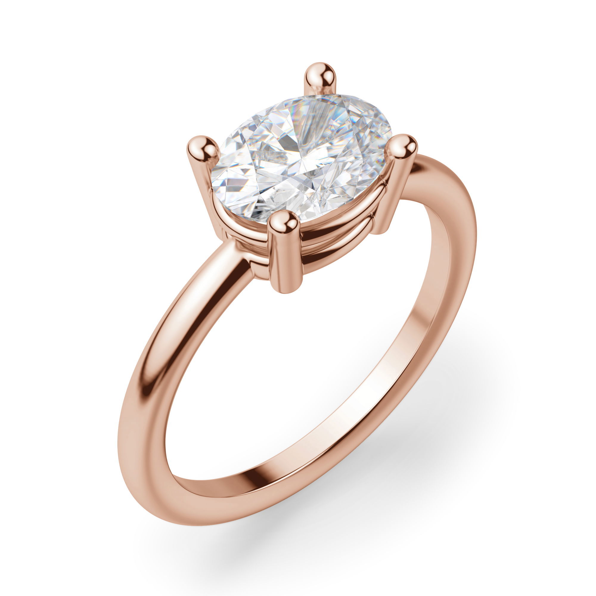 East West Classic Basket Oval Cut Engagement Ring