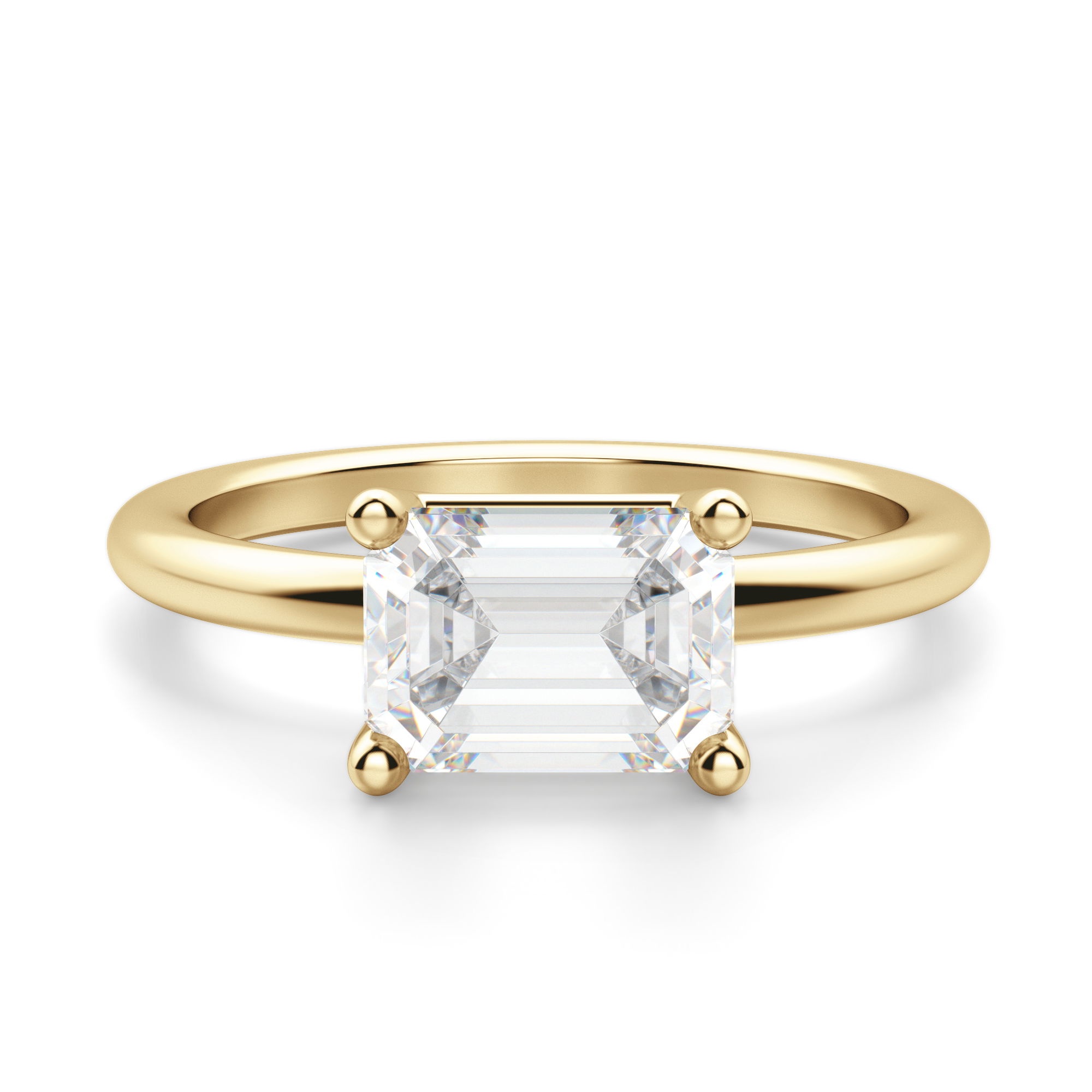East West Classic Basket Emerald Cut Engagement Ring