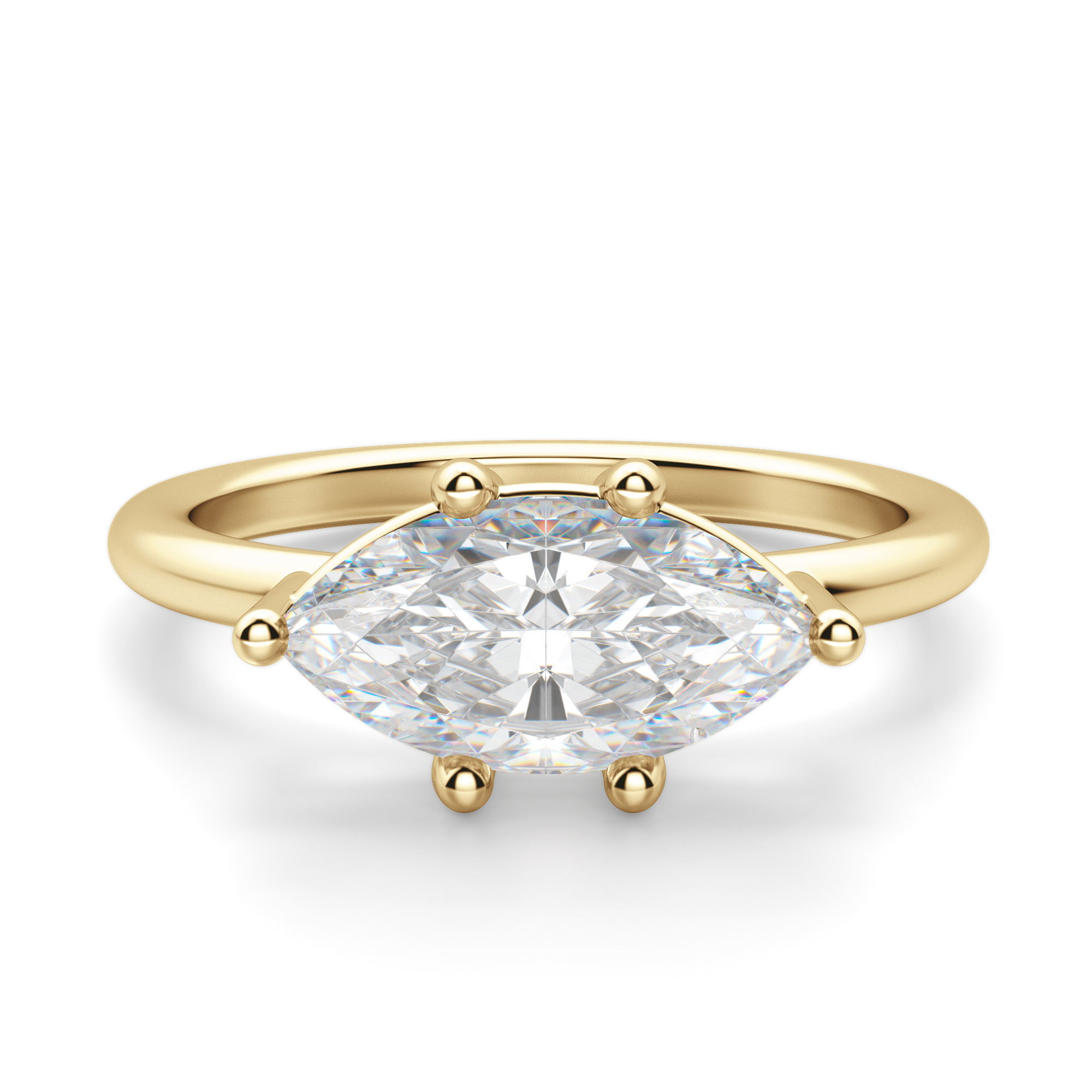 East West Classic Basket Marquise Cut Engagement Ring