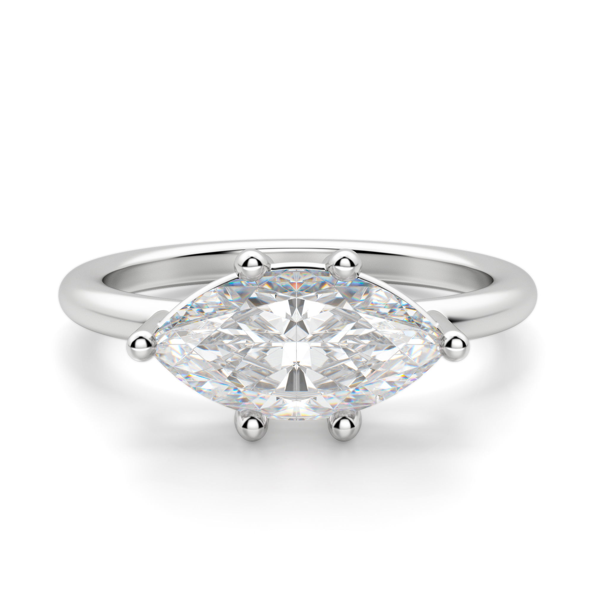 East West Classic Basket Marquise Cut Engagement Ring