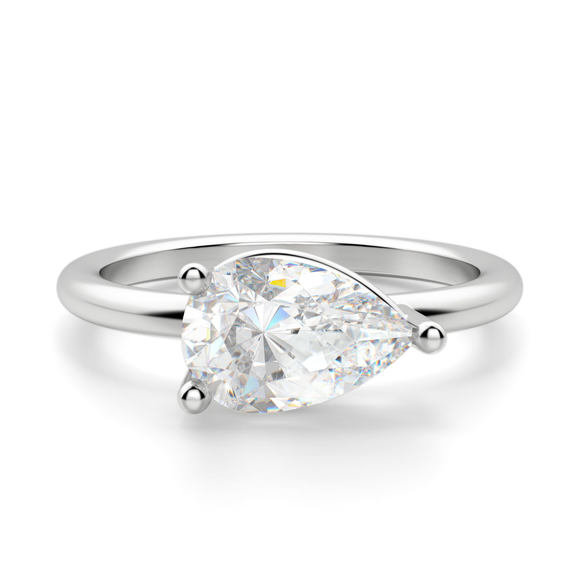 East West Classic Basket Pear Cut Engagement Ring