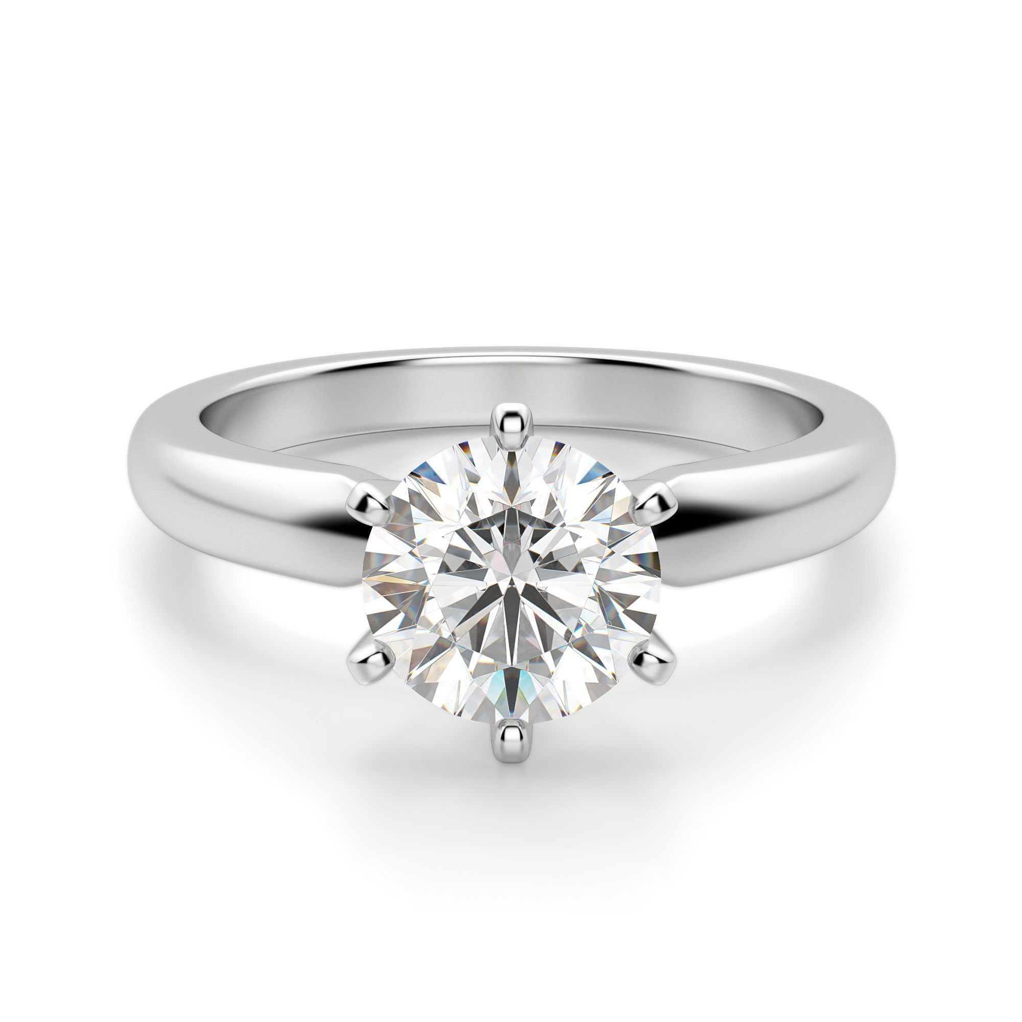 Tapered Classic 6 Prong Solitaire Round Cut Engagement Ring