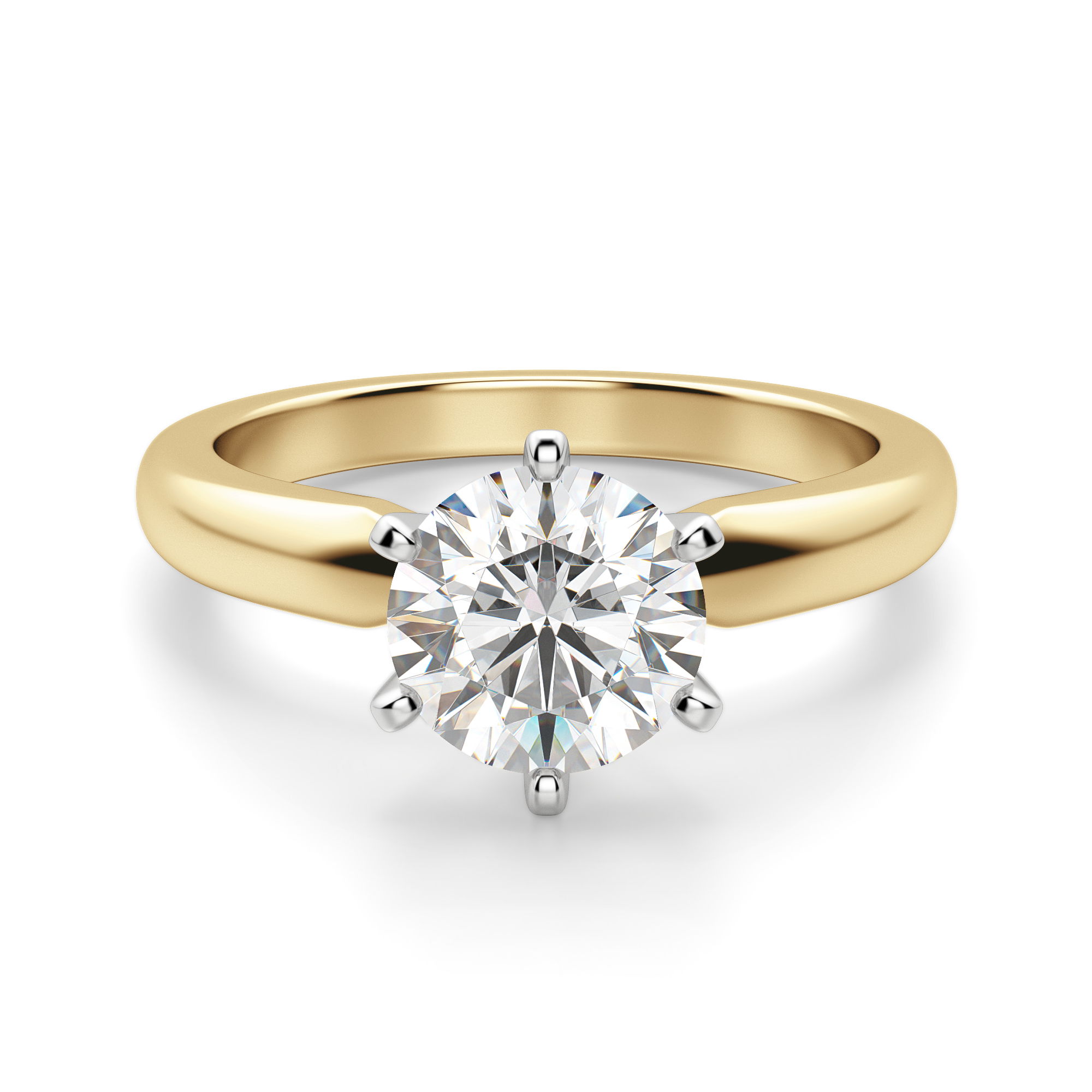 Tapered Classic 6 Prong Solitaire Round Cut Engagement Ring