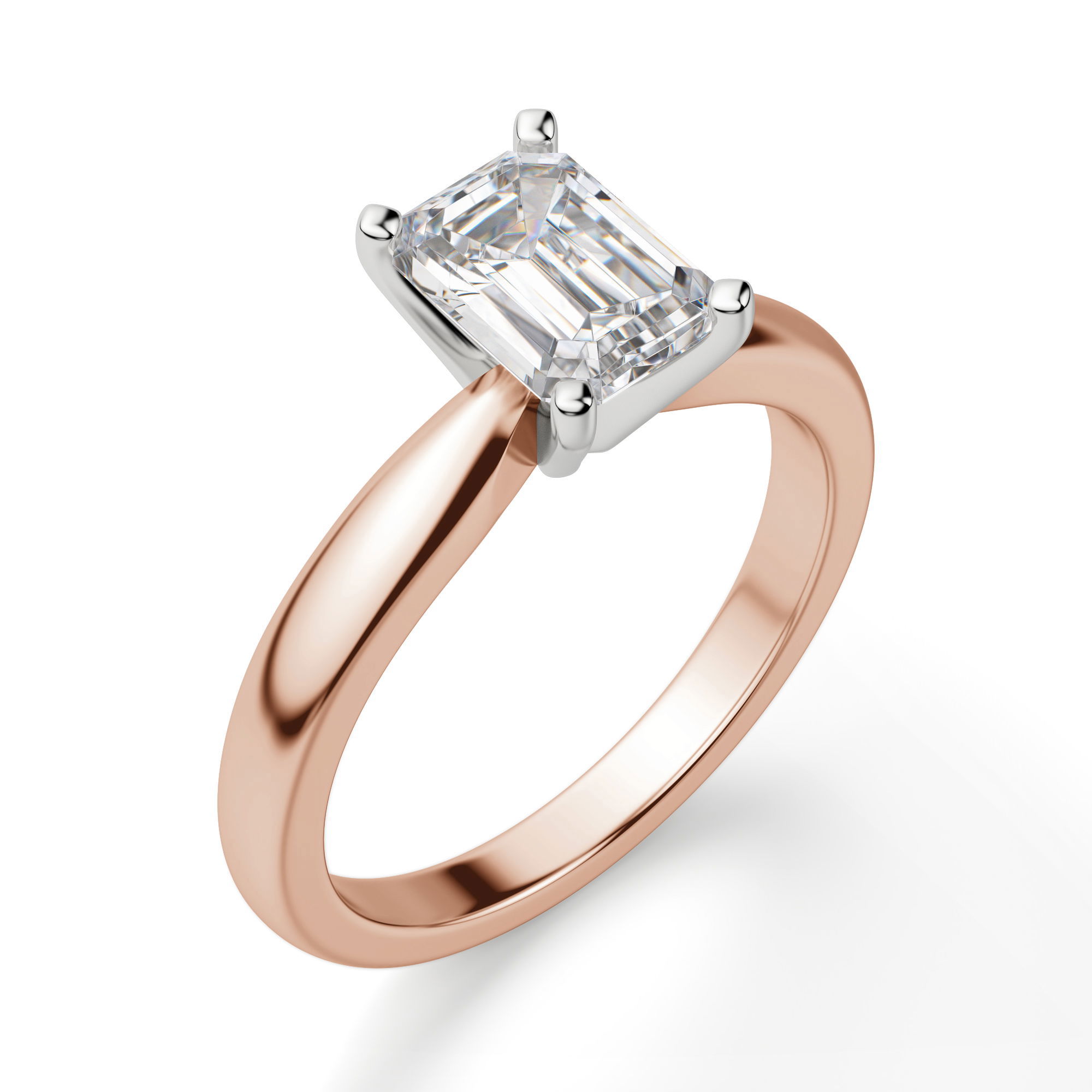 Tapered Classic Solitaire Emerald Cut Engagement Ring