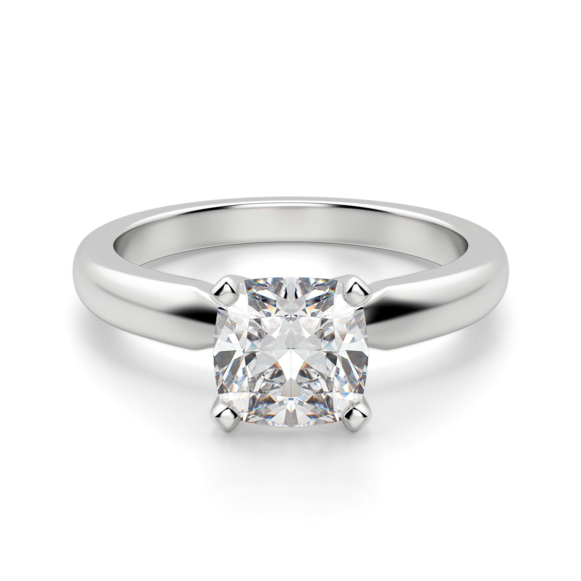 Tapered Classic Solitaire Cushion Cut Engagement Ring