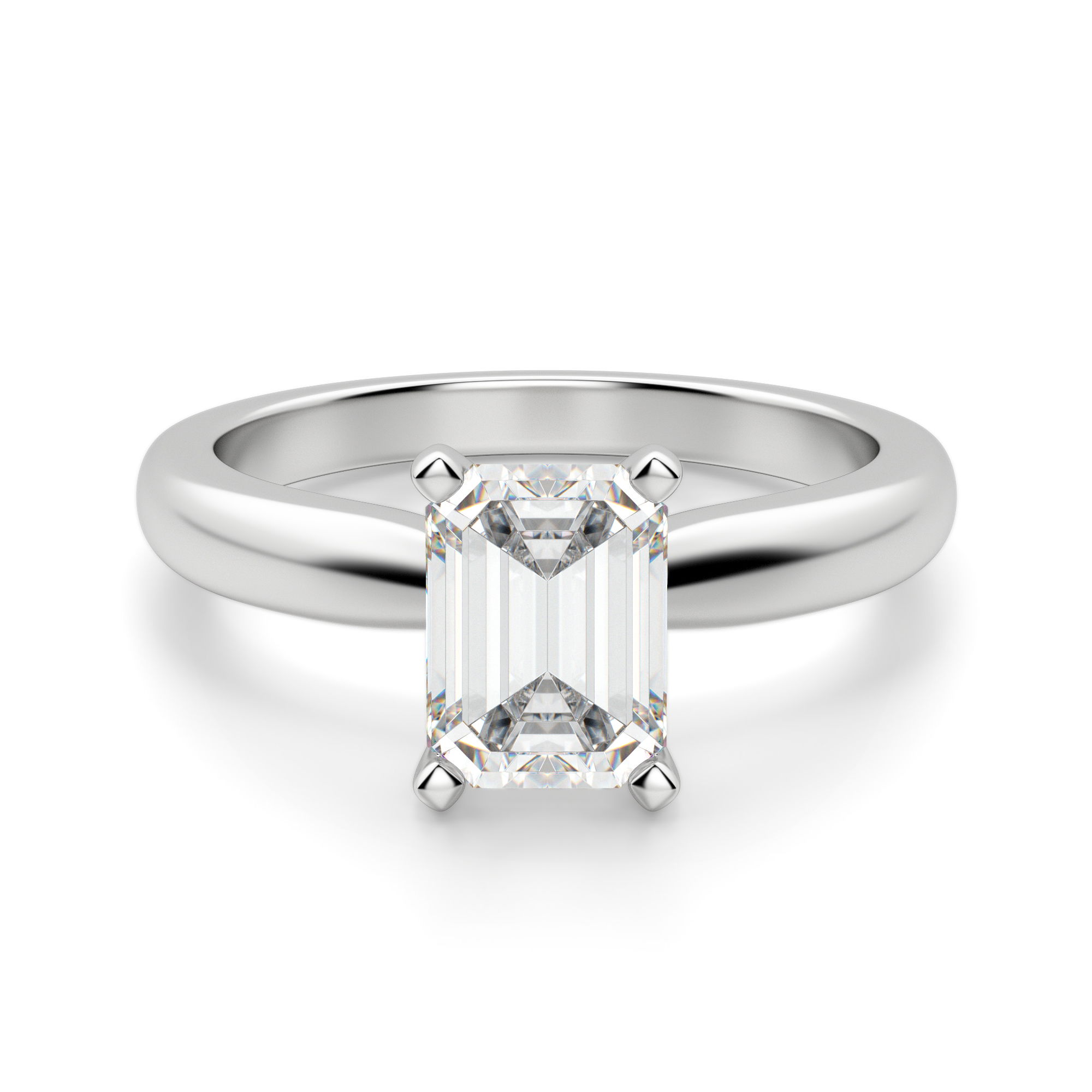 Tapered Classic Solitaire Emerald Cut Engagement Ring