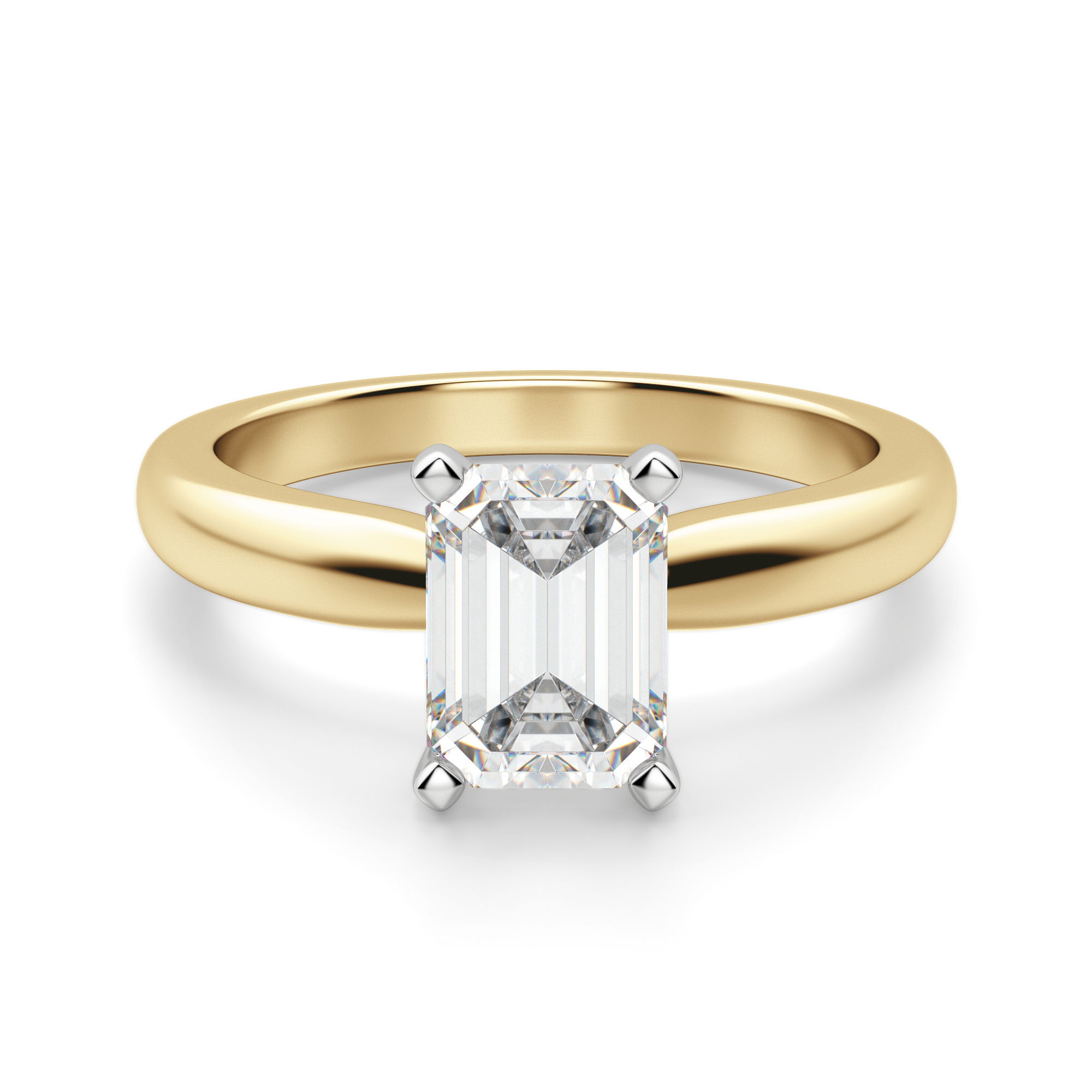 Tapered Classic Solitaire Emerald Cut Engagement Ring