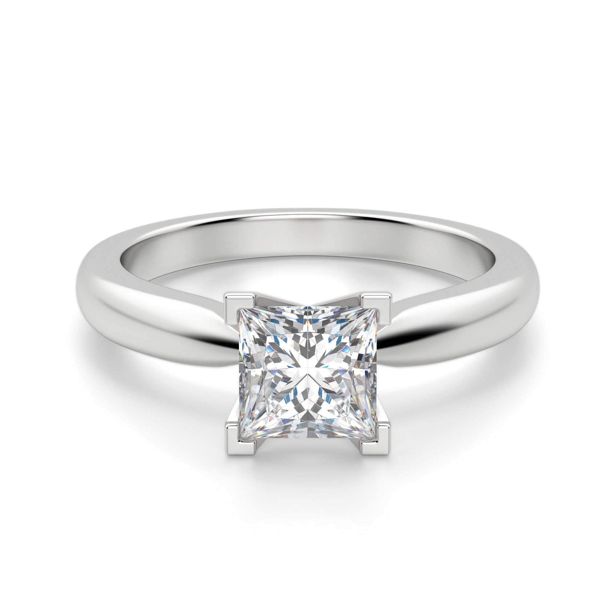 Tapered Classic Solitaire Princess Cut Engagement Ring