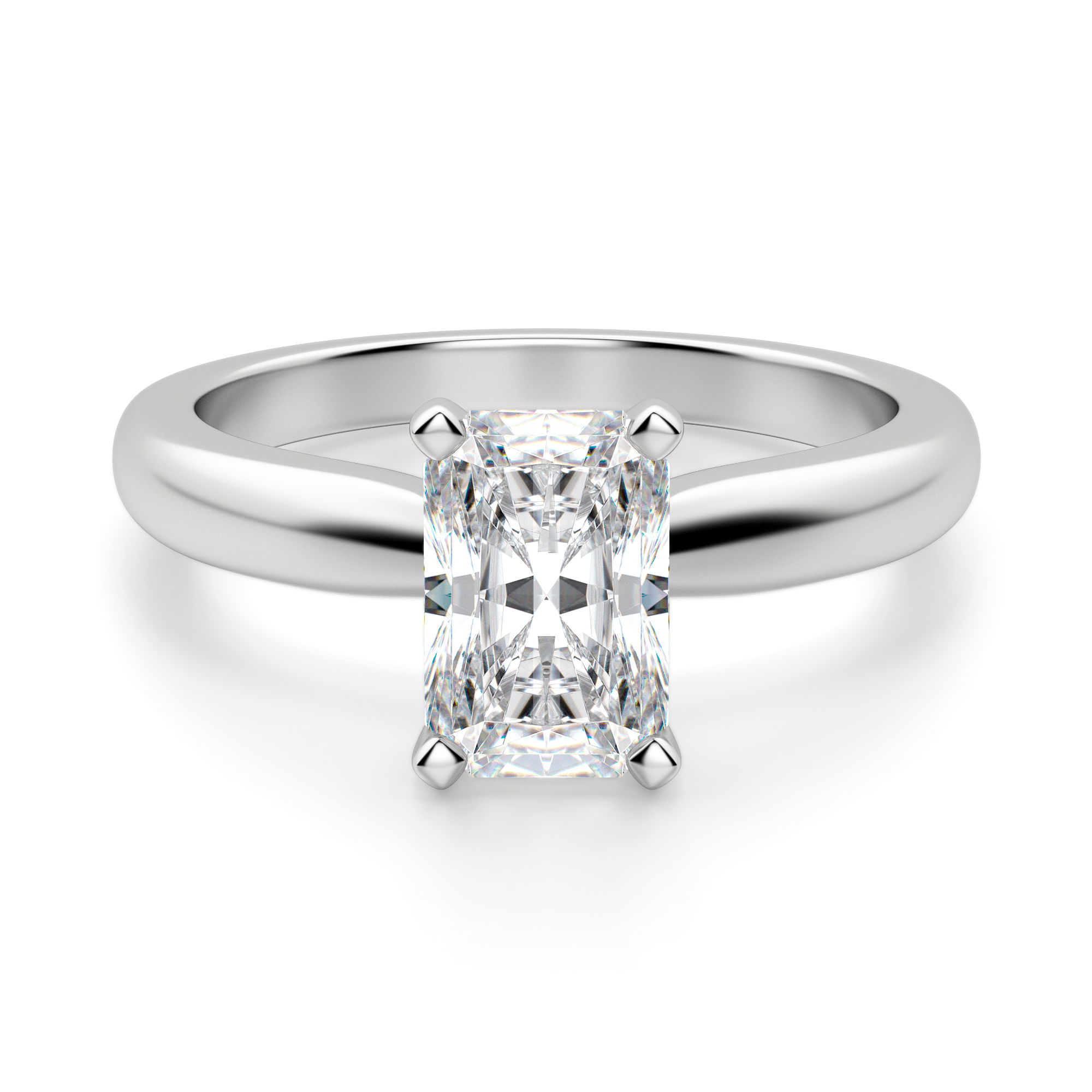 Tapered Classic Solitaire Radiant Cut Engagement Ring
