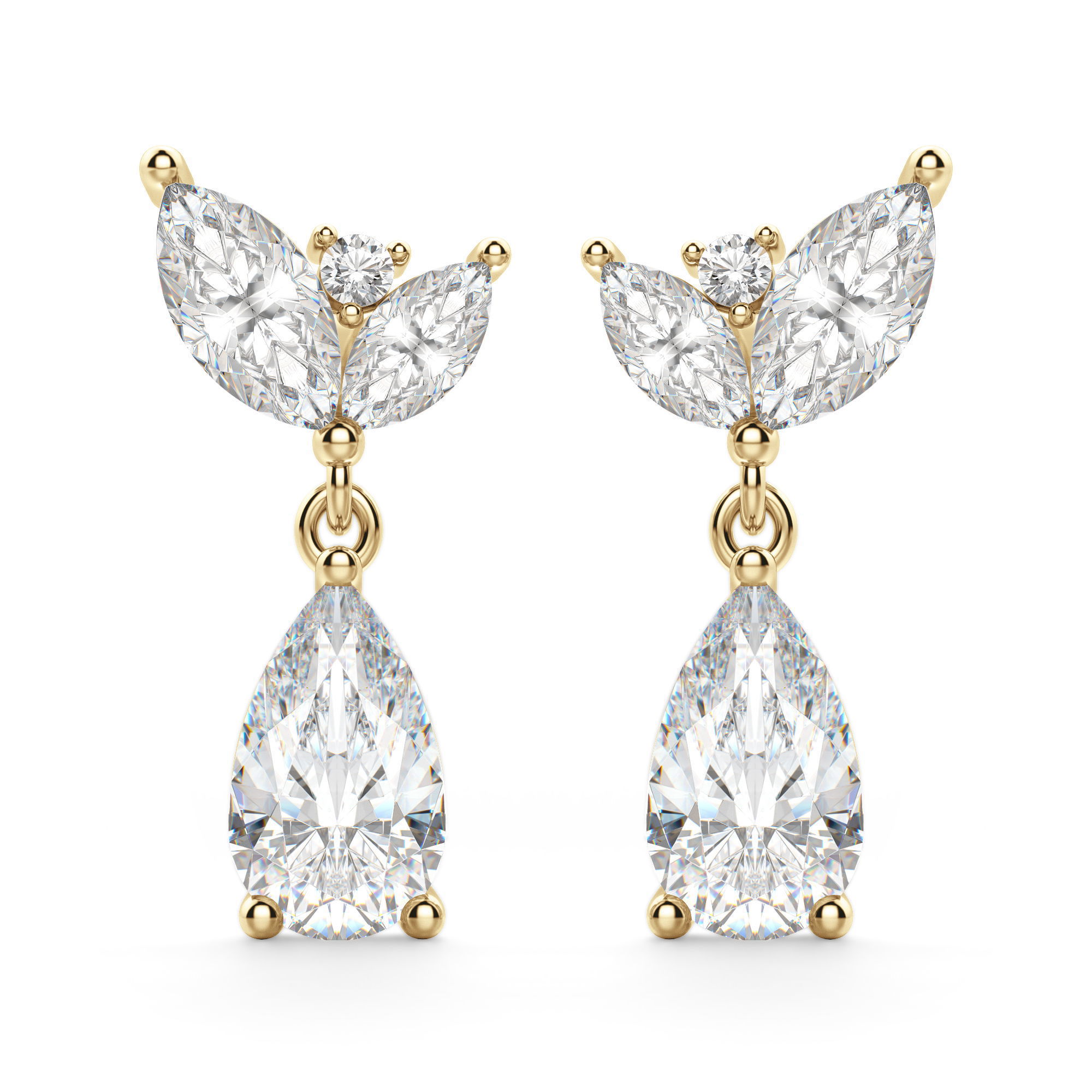 Camellia Pear Cut Drop Earrings