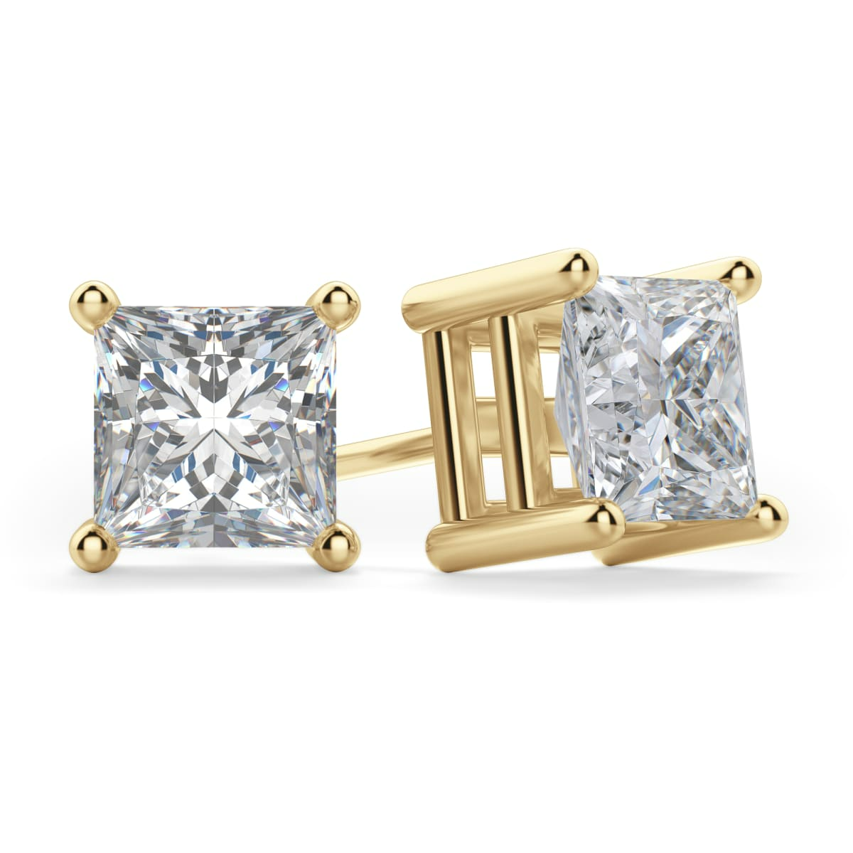 Princess Cut Stud Earrings Tension Back Basket Set
