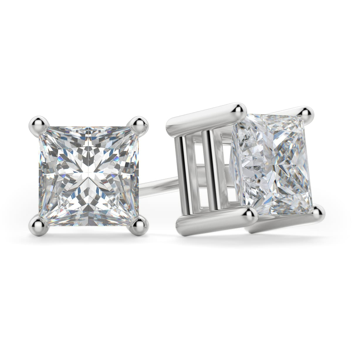 Princess Cut Stud Earrings Tension Back Basket Set