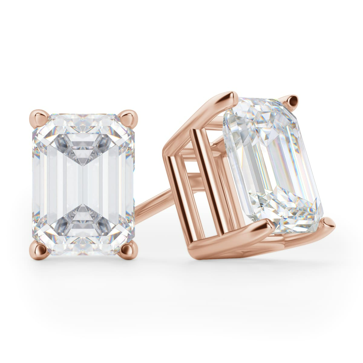 Emerald Cut Stud Earrings Tension Backs Basket Set