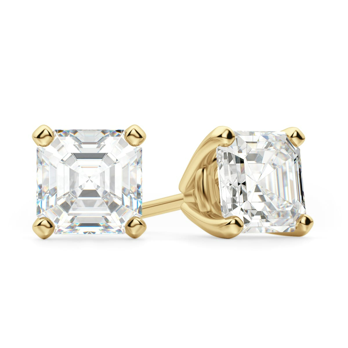 Asscher Cut Stud Earrings Tension Back Basket Set