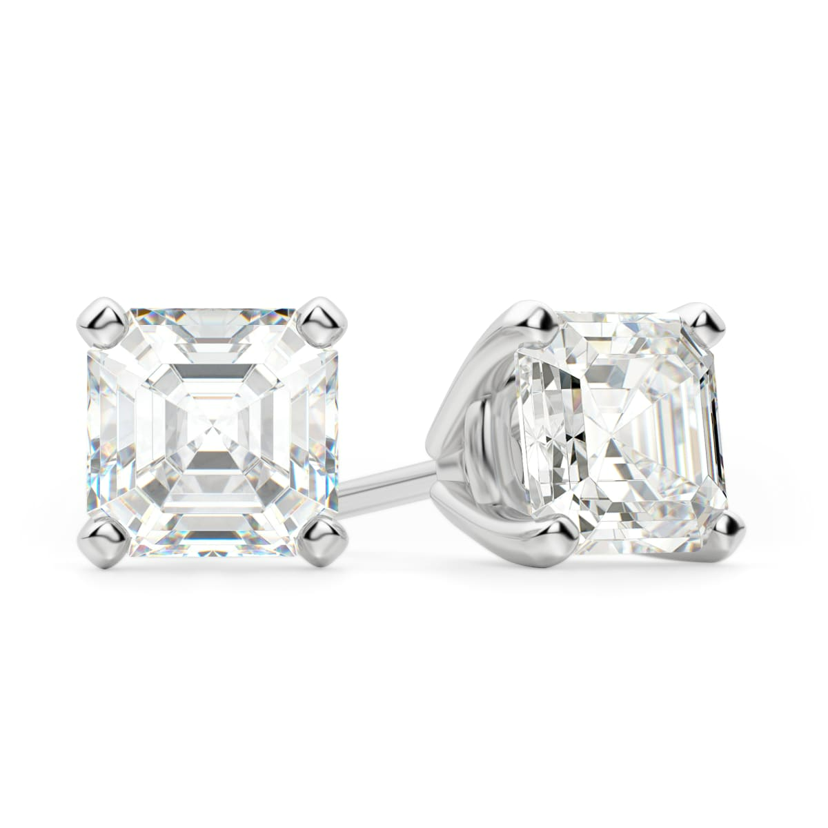 Asscher Cut Stud Earrings Tension Back Basket Set