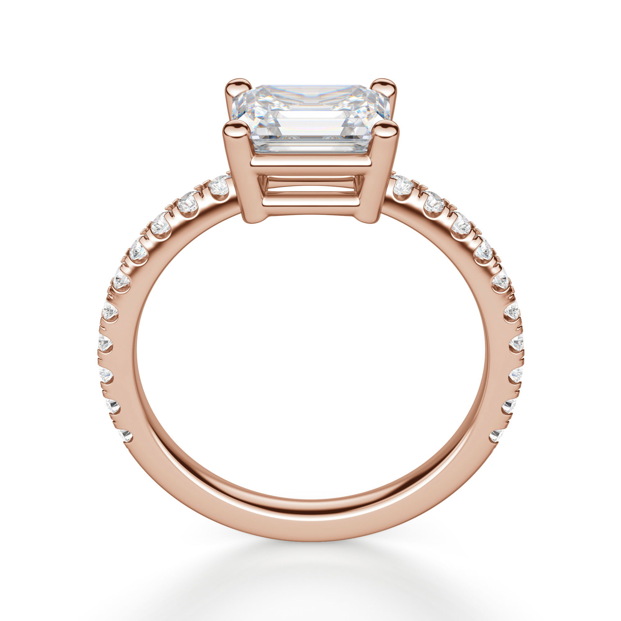 East-West Accented Basket Emerald Cut Engagement Ring
