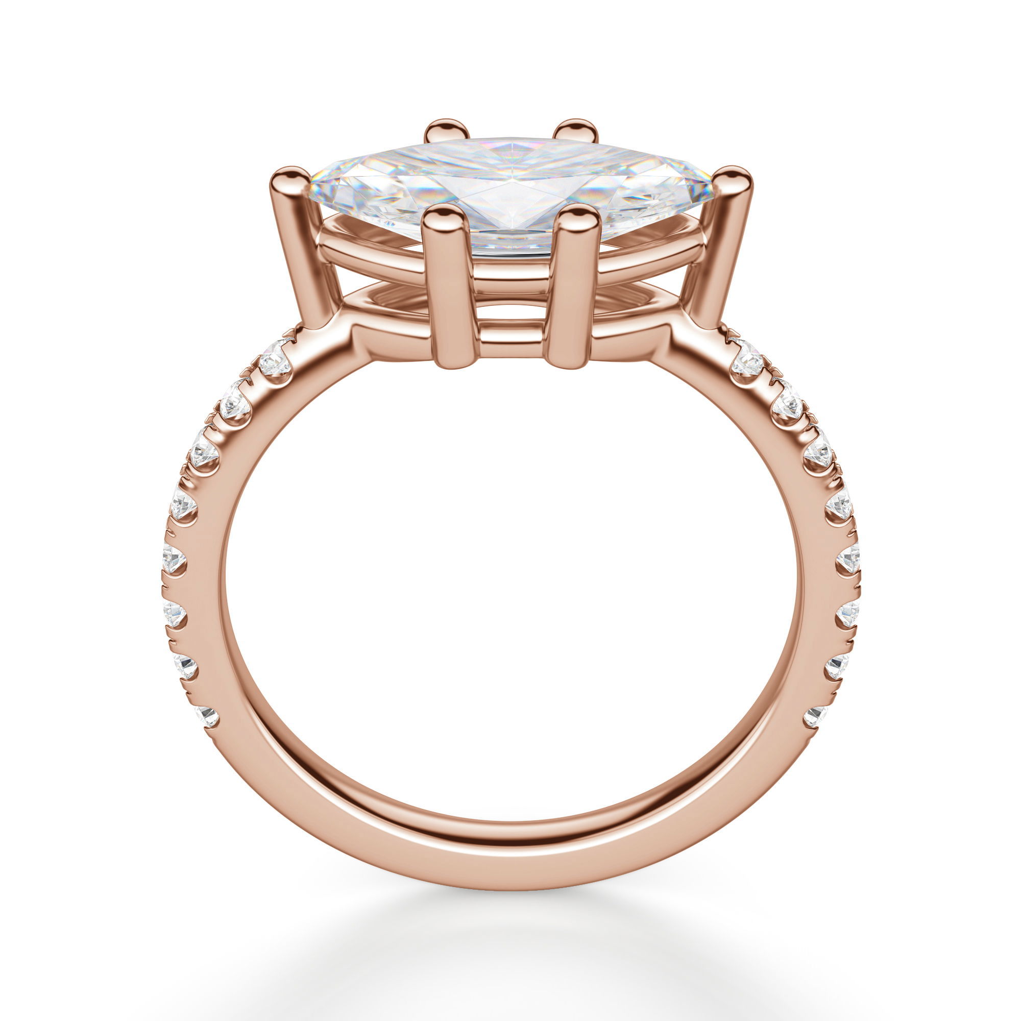 East-West Accented Basket Marquise Cut Engagement Ring