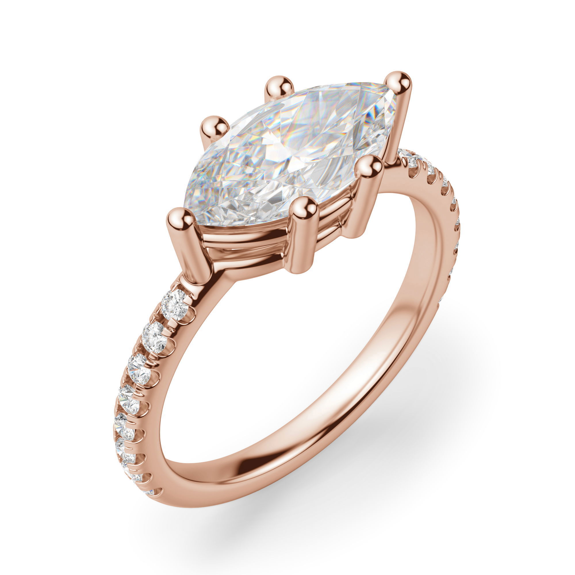 East-West Accented Basket Marquise Cut Engagement Ring