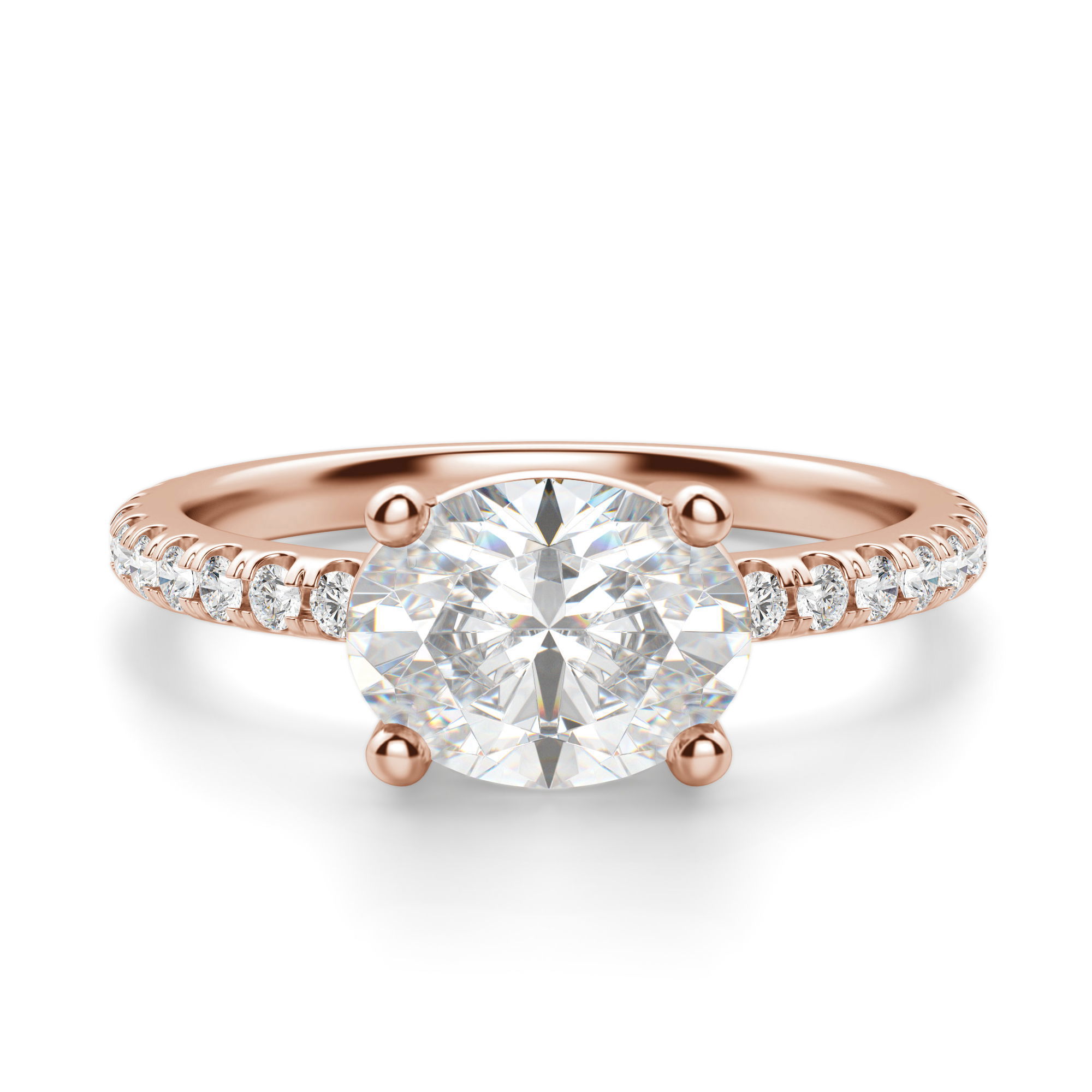 East-West Accented Basket Oval Cut Engagement Ring