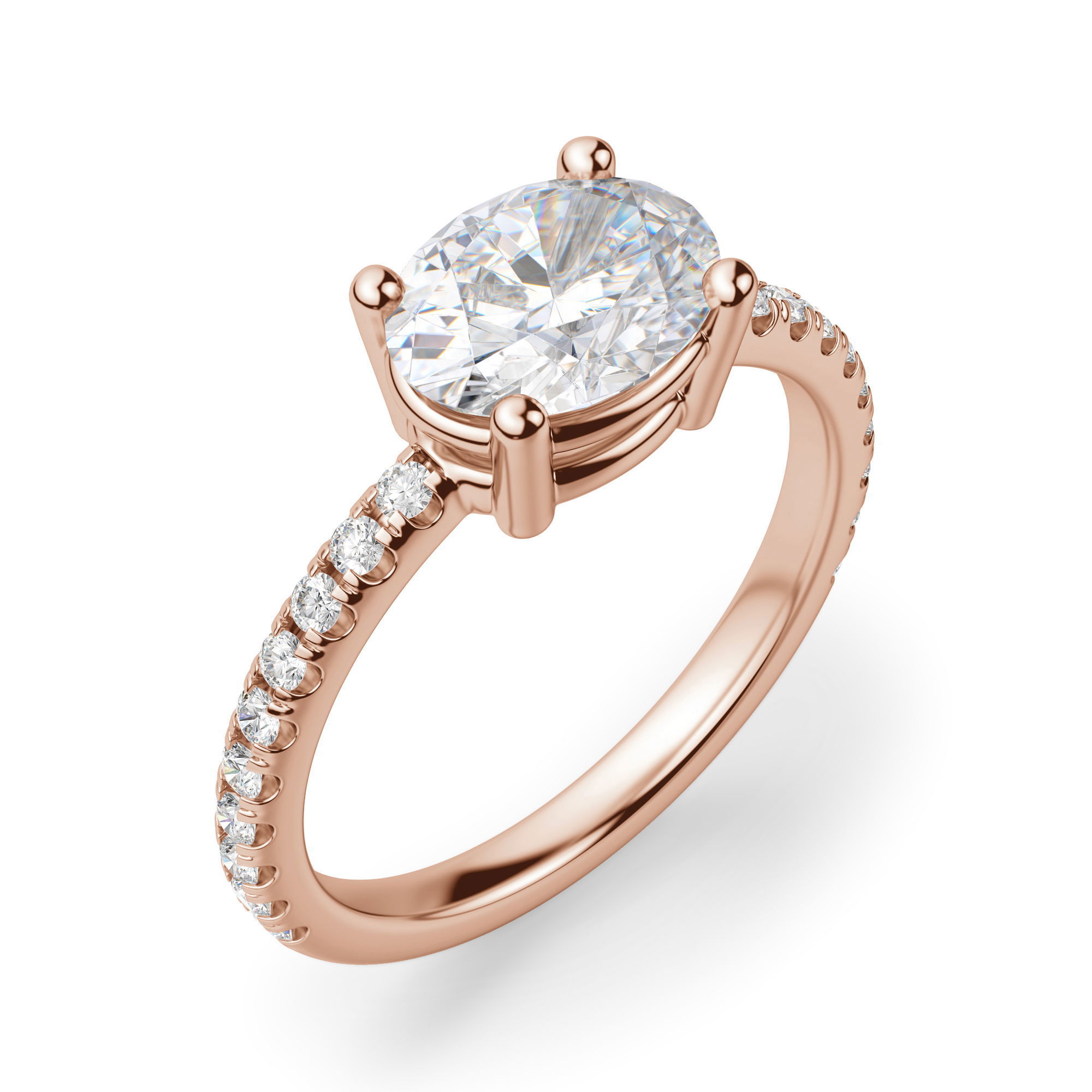 East-West Accented Basket Oval Cut Engagement Ring