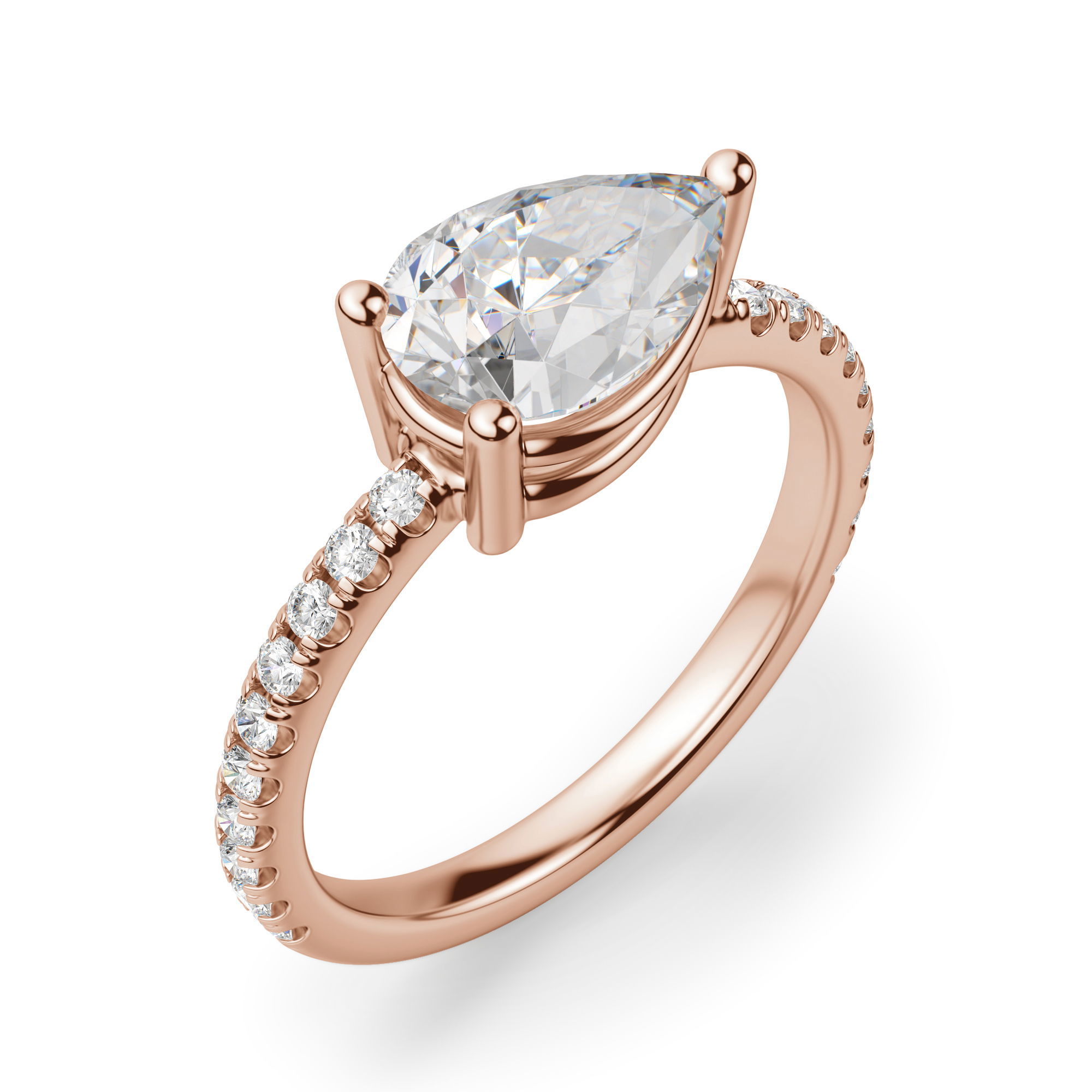 East-West Accented Basket Pear Cut Engagement Ring