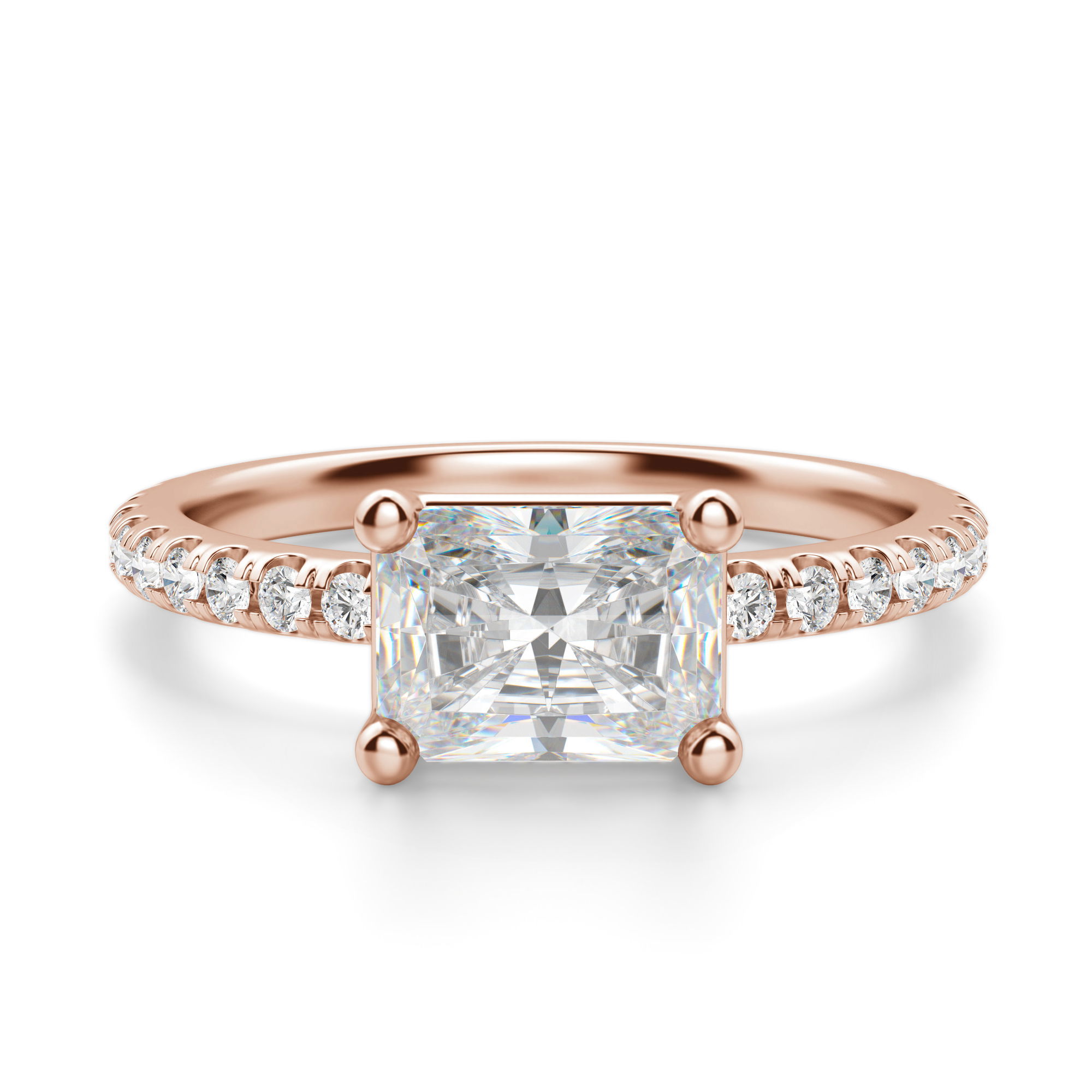 East-West Accented Basket Radiant Cut Engagement Ring