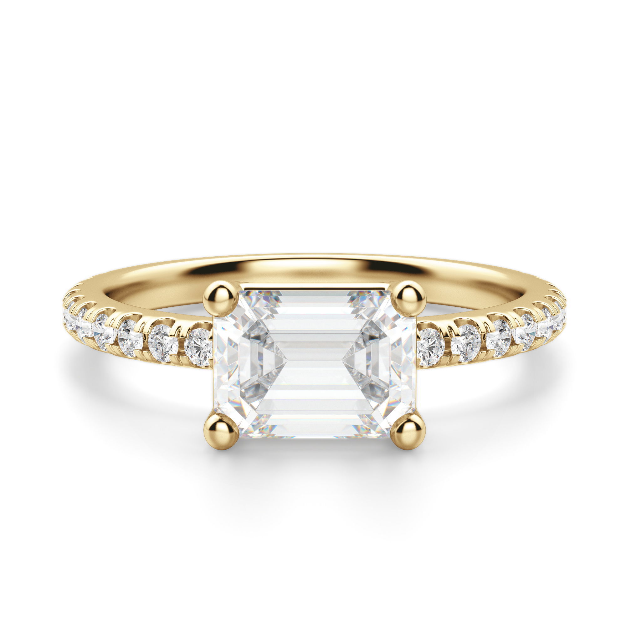 East-West Accented Basket Emerald Cut Engagement Ring