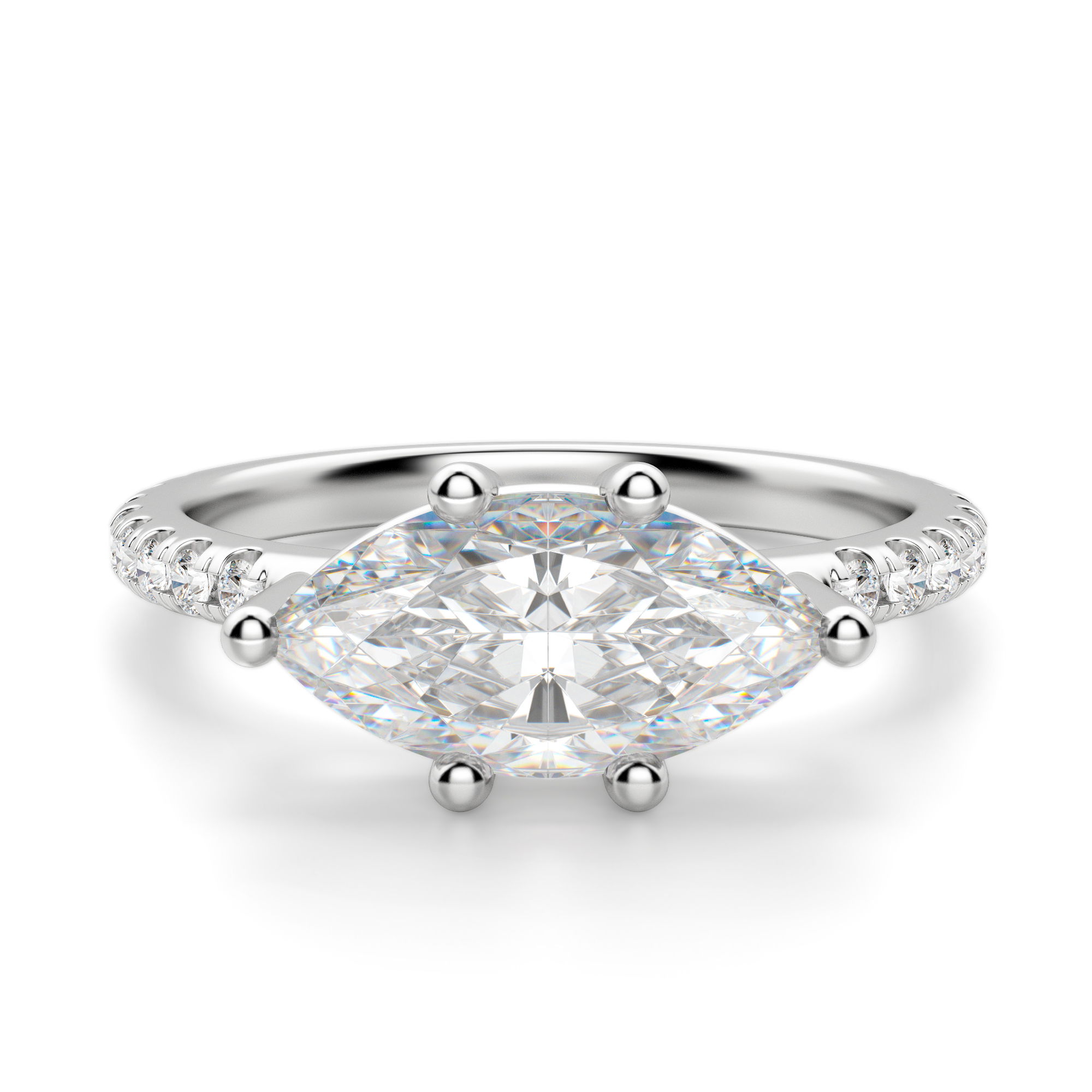 East-West Accented Basket Marquise Cut Engagement Ring