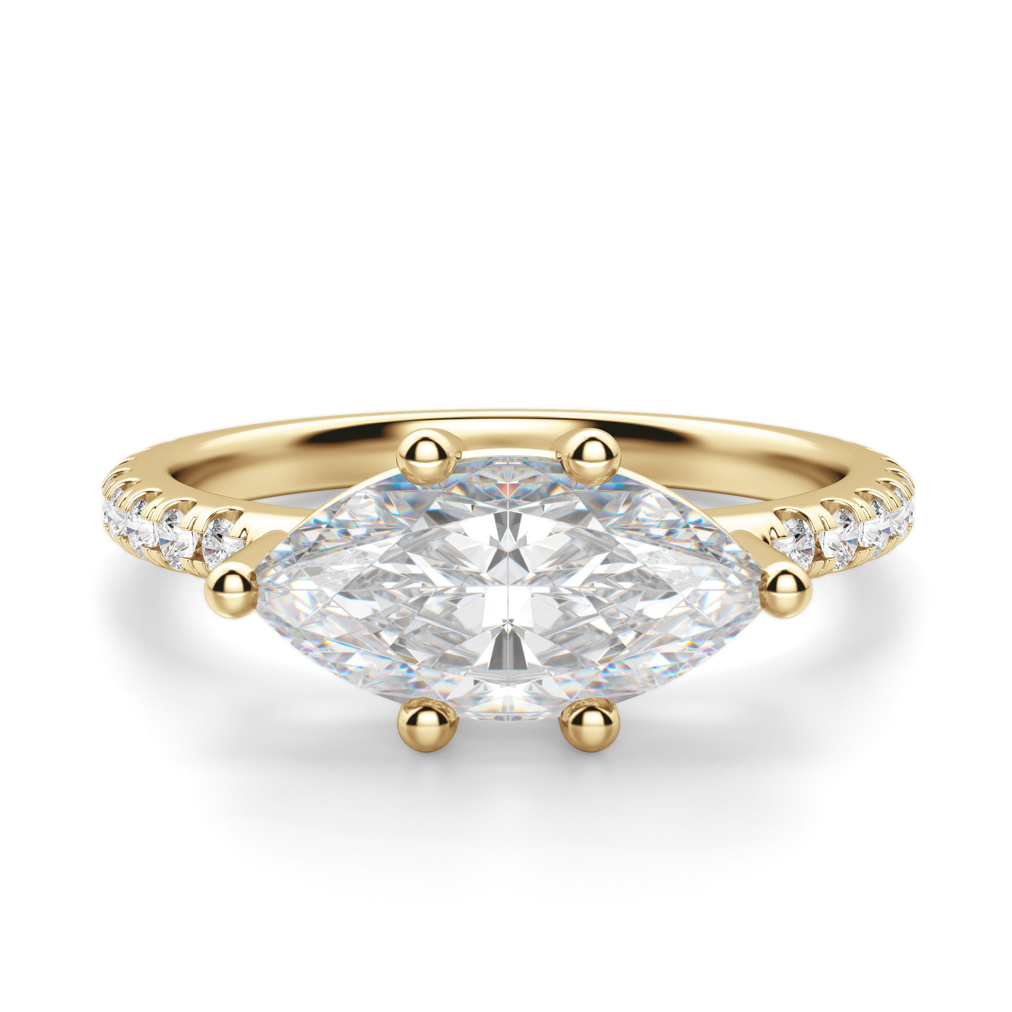 East-West Accented Basket Marquise Cut Engagement Ring