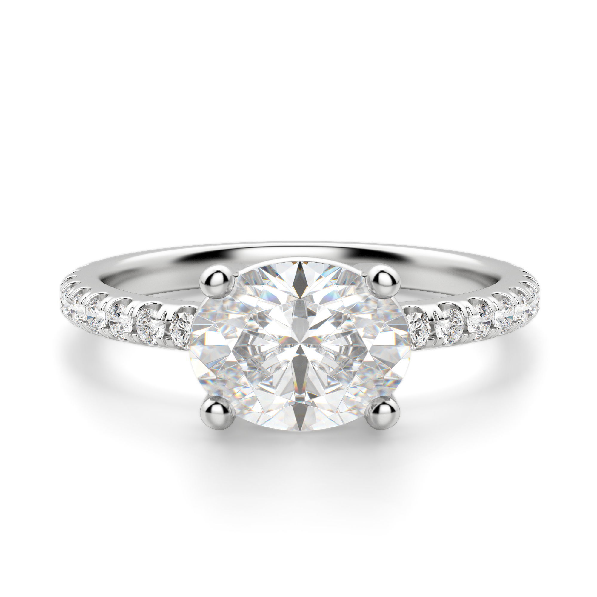 East-West Accented Basket Oval Cut Engagement Ring