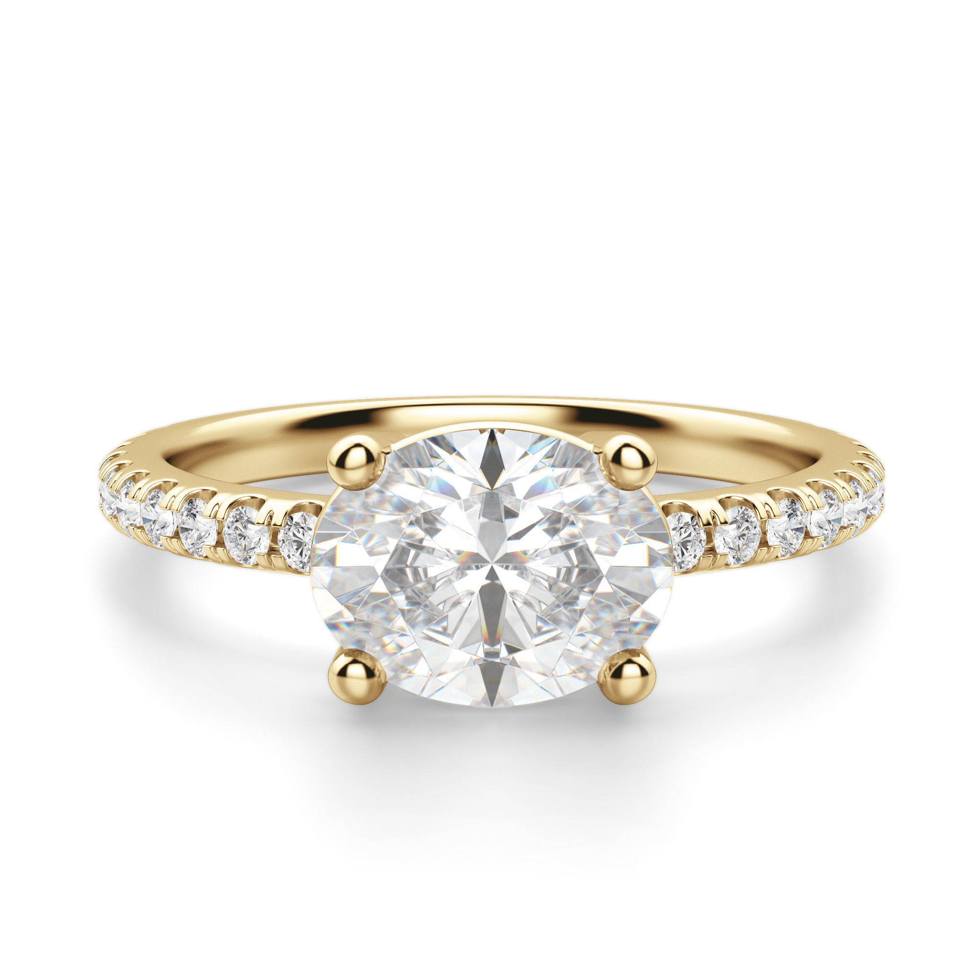 East-West Accented Basket Oval Cut Engagement Ring