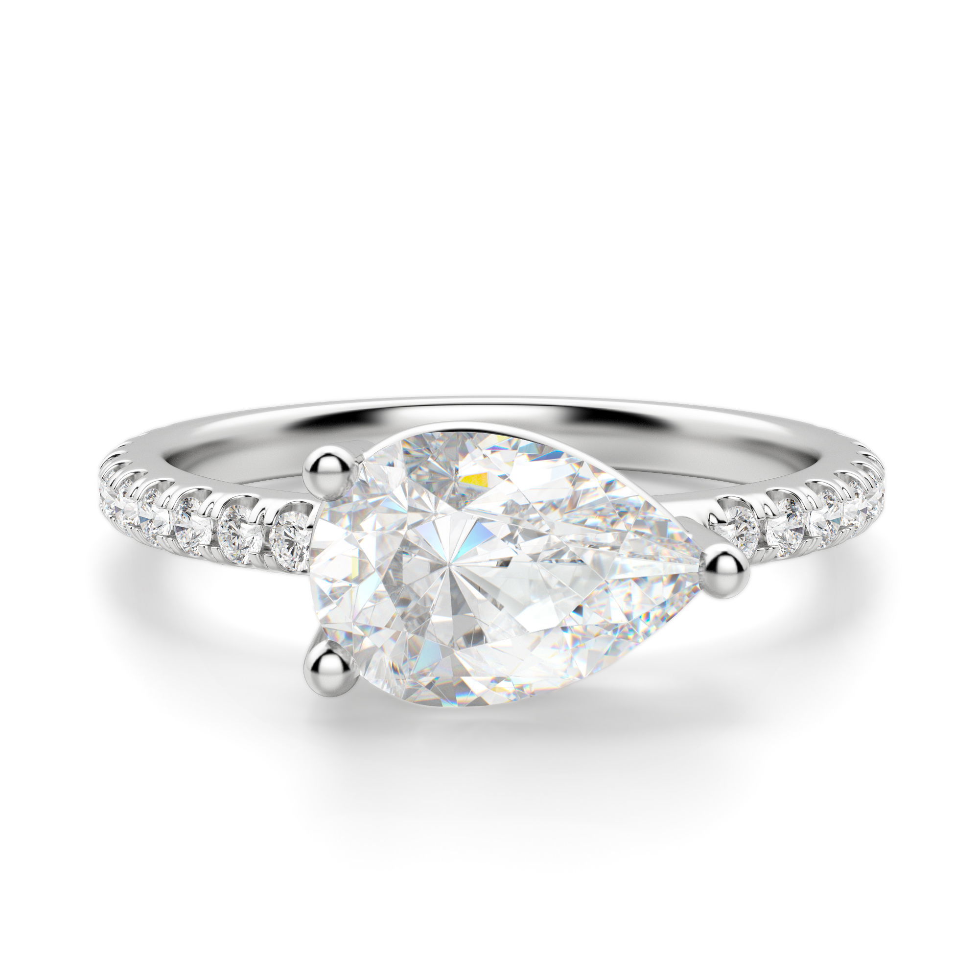 East-West Accented Basket Pear Cut Engagement Ring