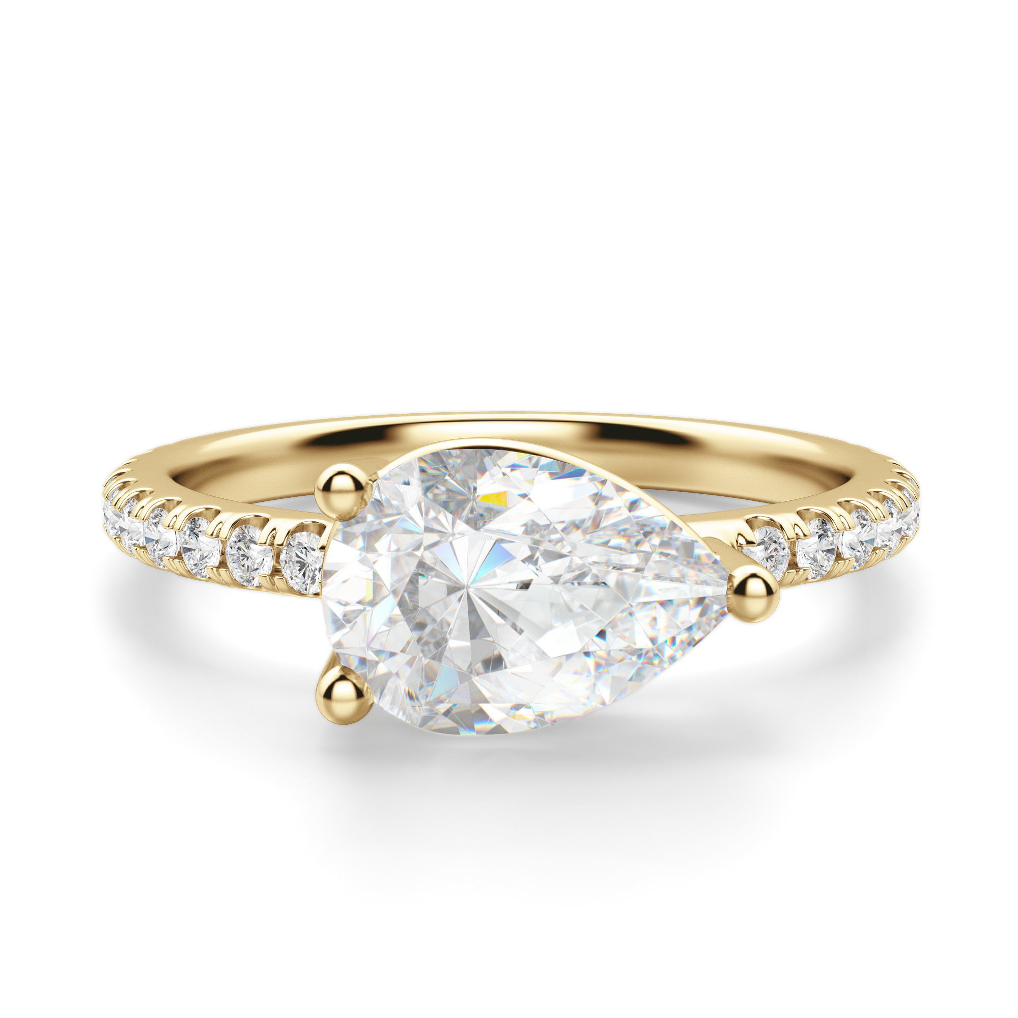 East-West Accented Basket Pear Cut Engagement Ring