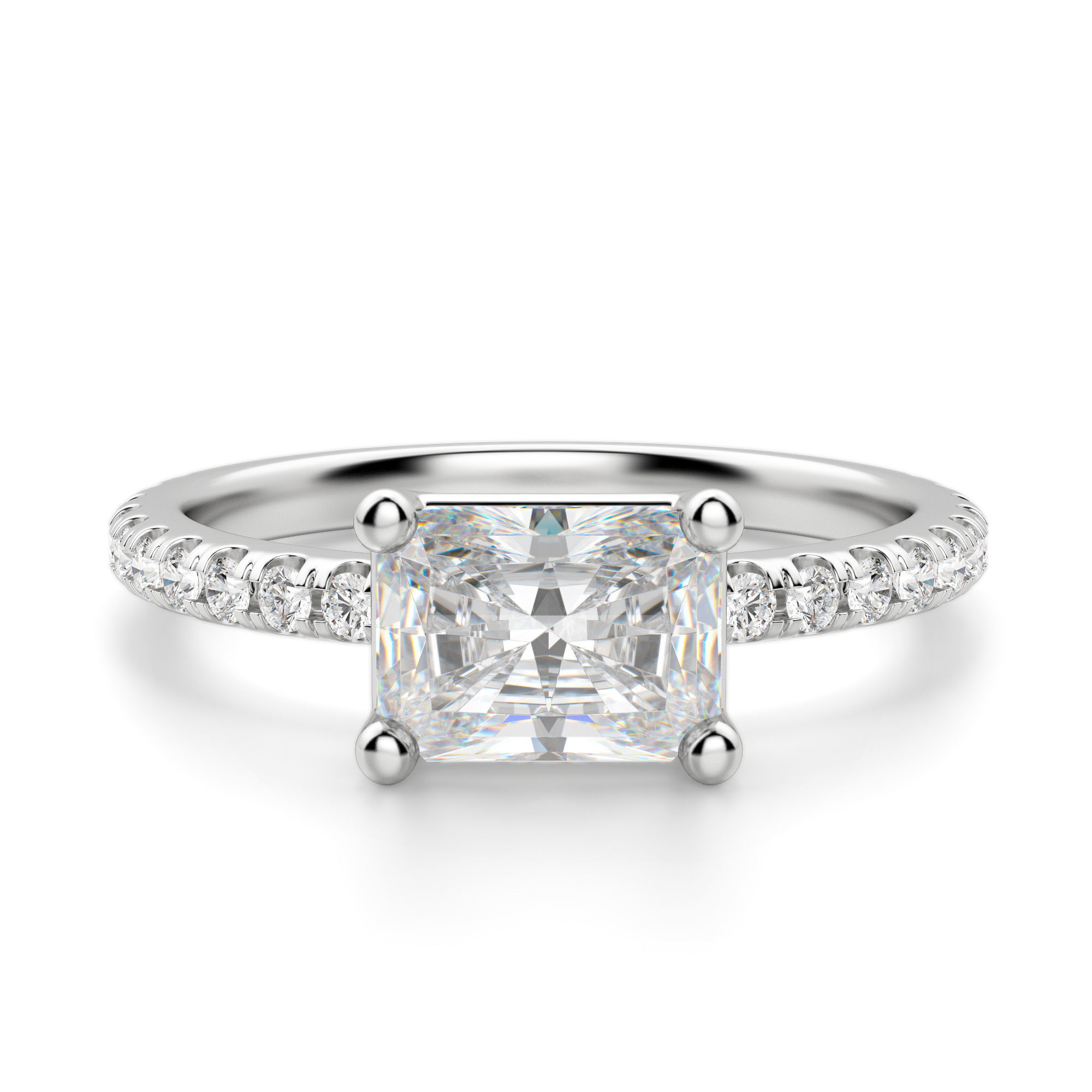 East-West Accented Basket Radiant Cut Engagement Ring