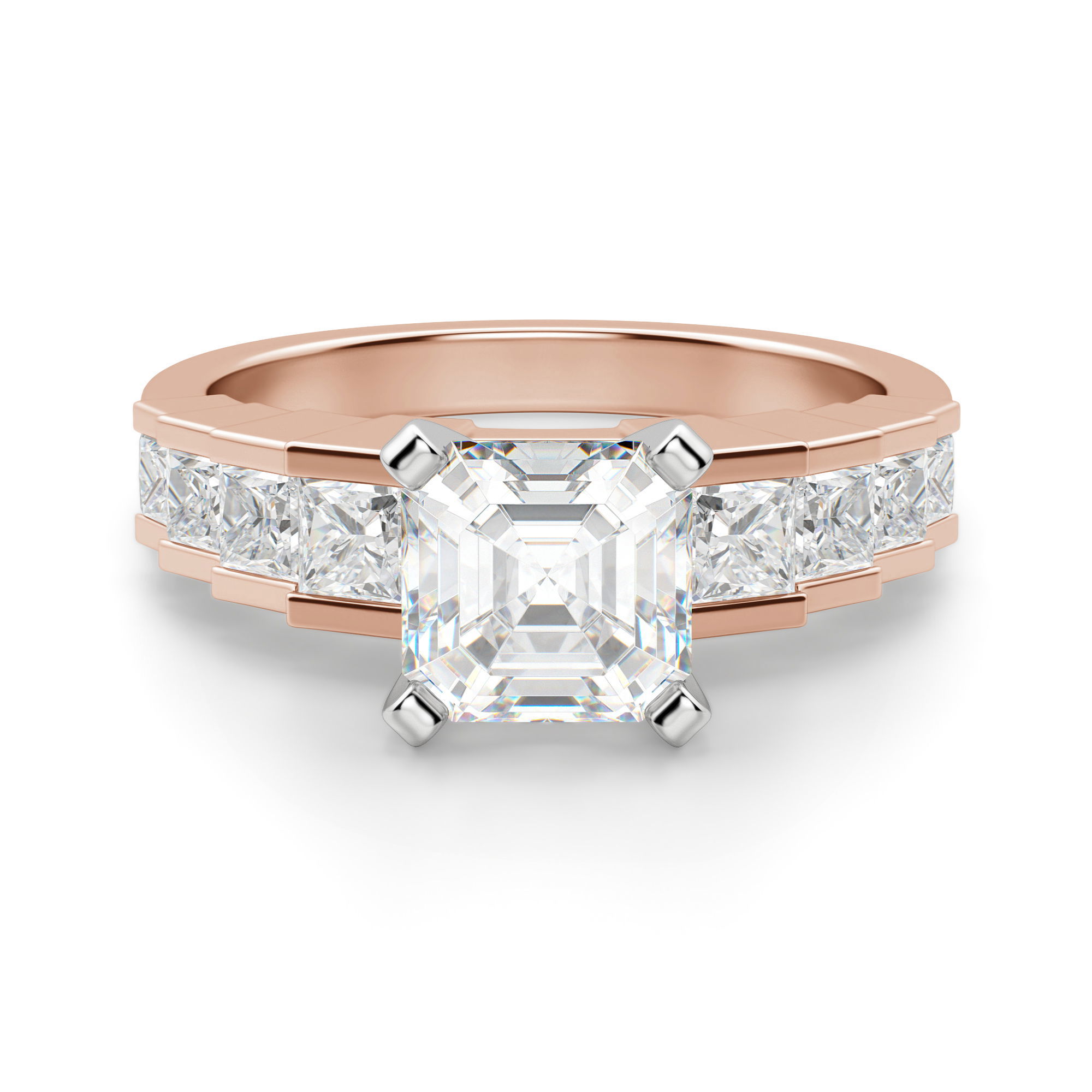 Cinderella Staircase Asscher Cut Engagement Ring