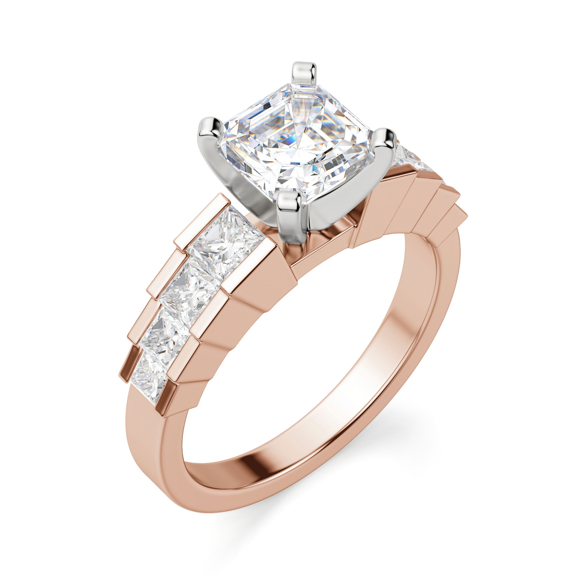 Cinderella Staircase Asscher Cut Engagement Ring