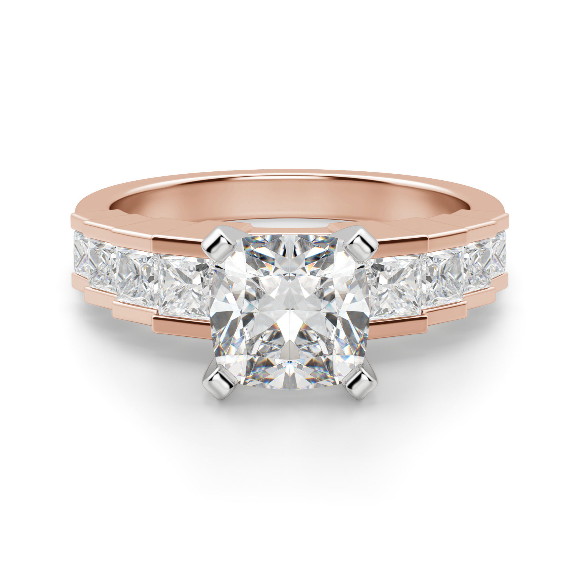 Cinderella Staircase Cushion Cut Engagement Ring