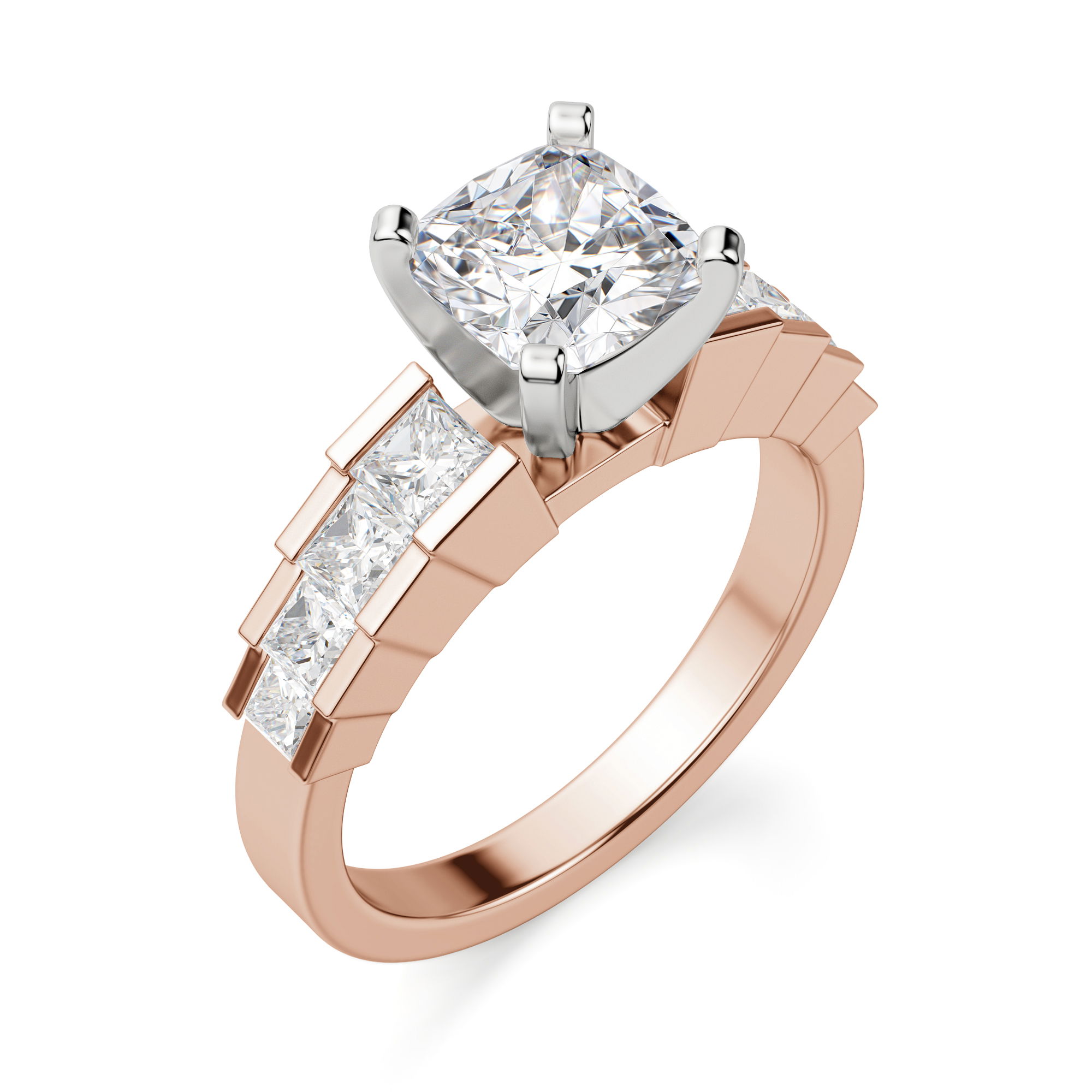 Cinderella Staircase Cushion Cut Engagement Ring