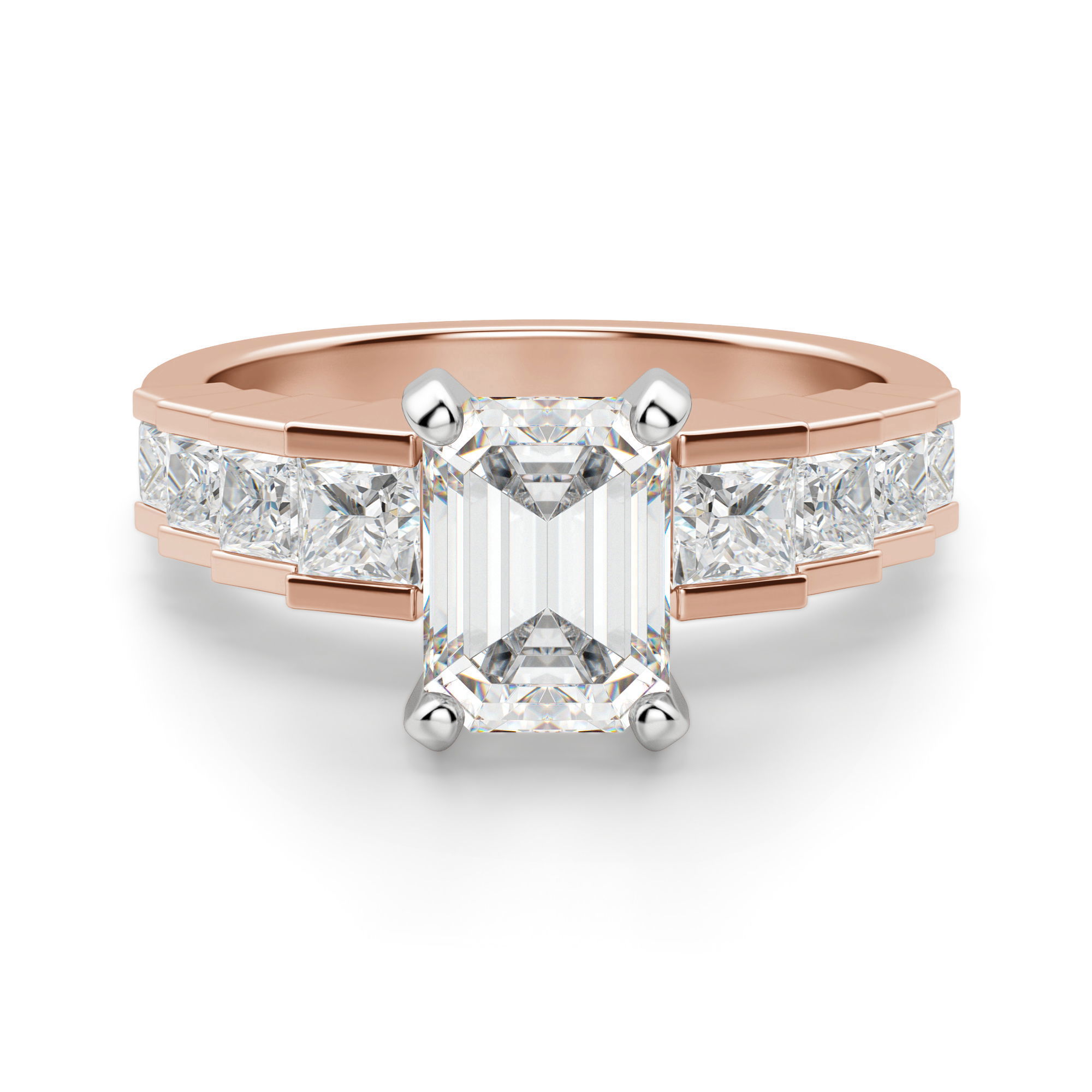 Cinderella Staircase Emerald Cut Engagement Ring