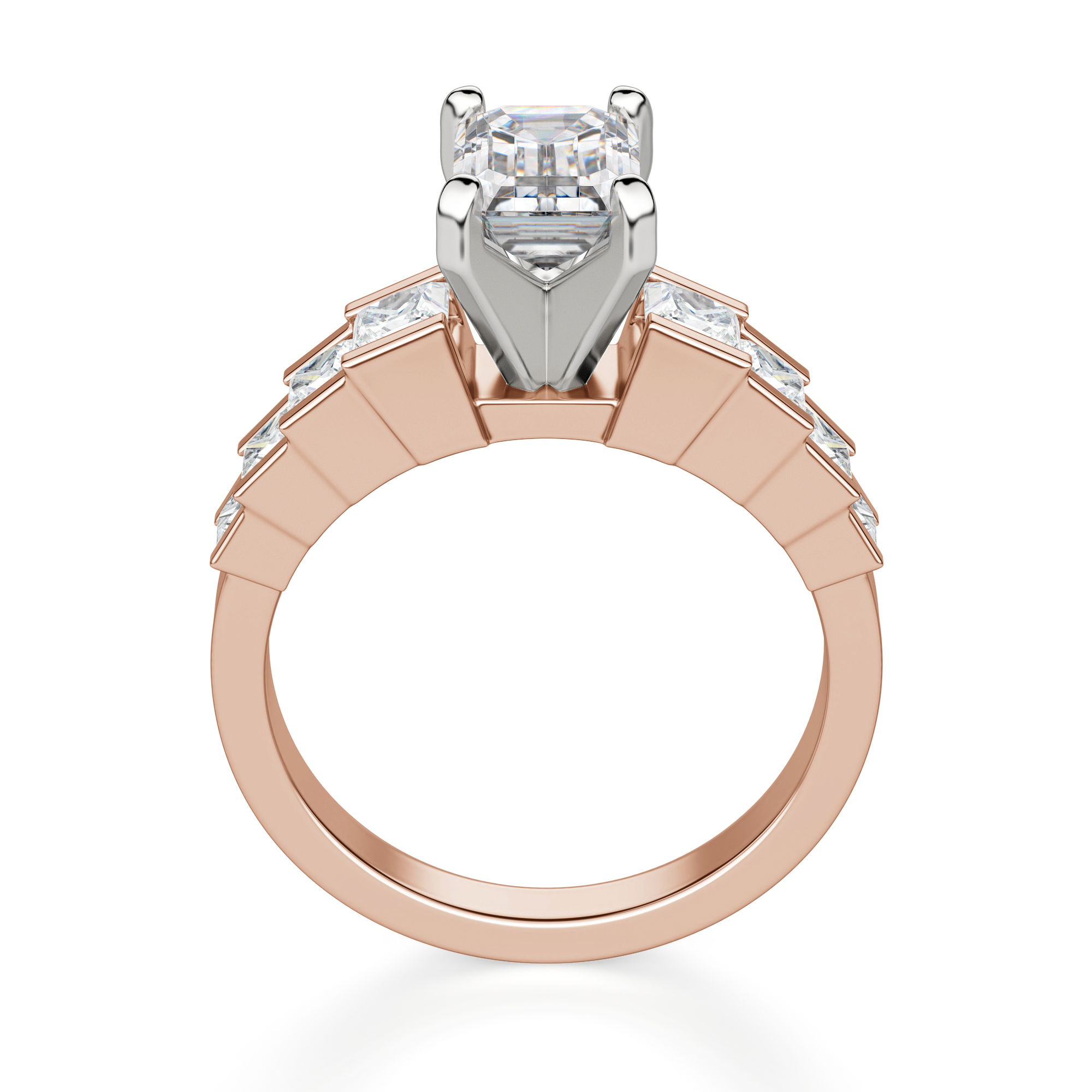 Cinderella Staircase Emerald Cut Engagement Ring