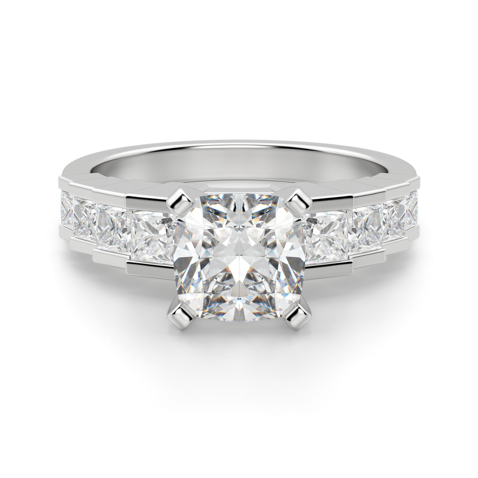Cinderella Staircase Cushion Cut Engagement Ring