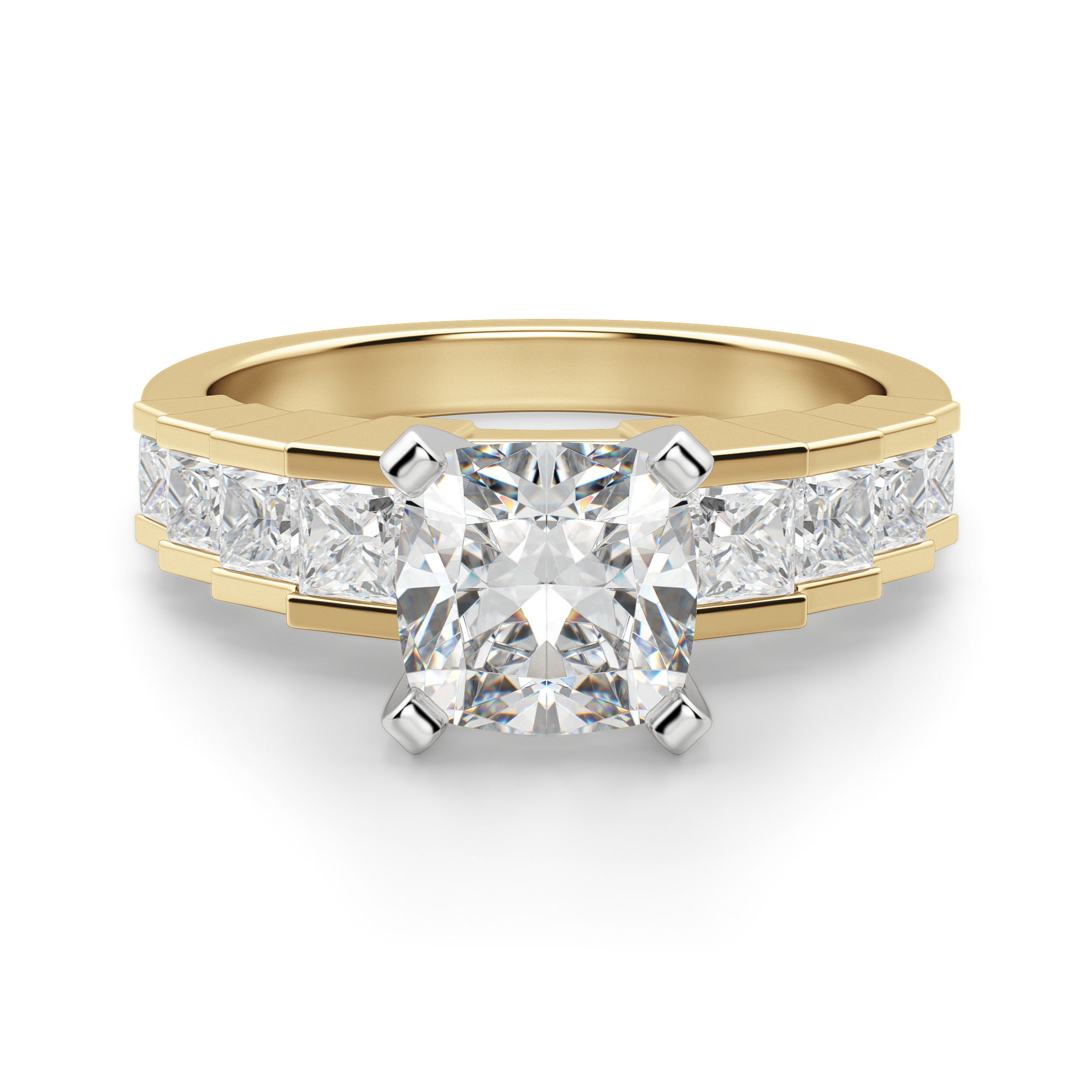 Cinderella Staircase Cushion Cut Engagement Ring