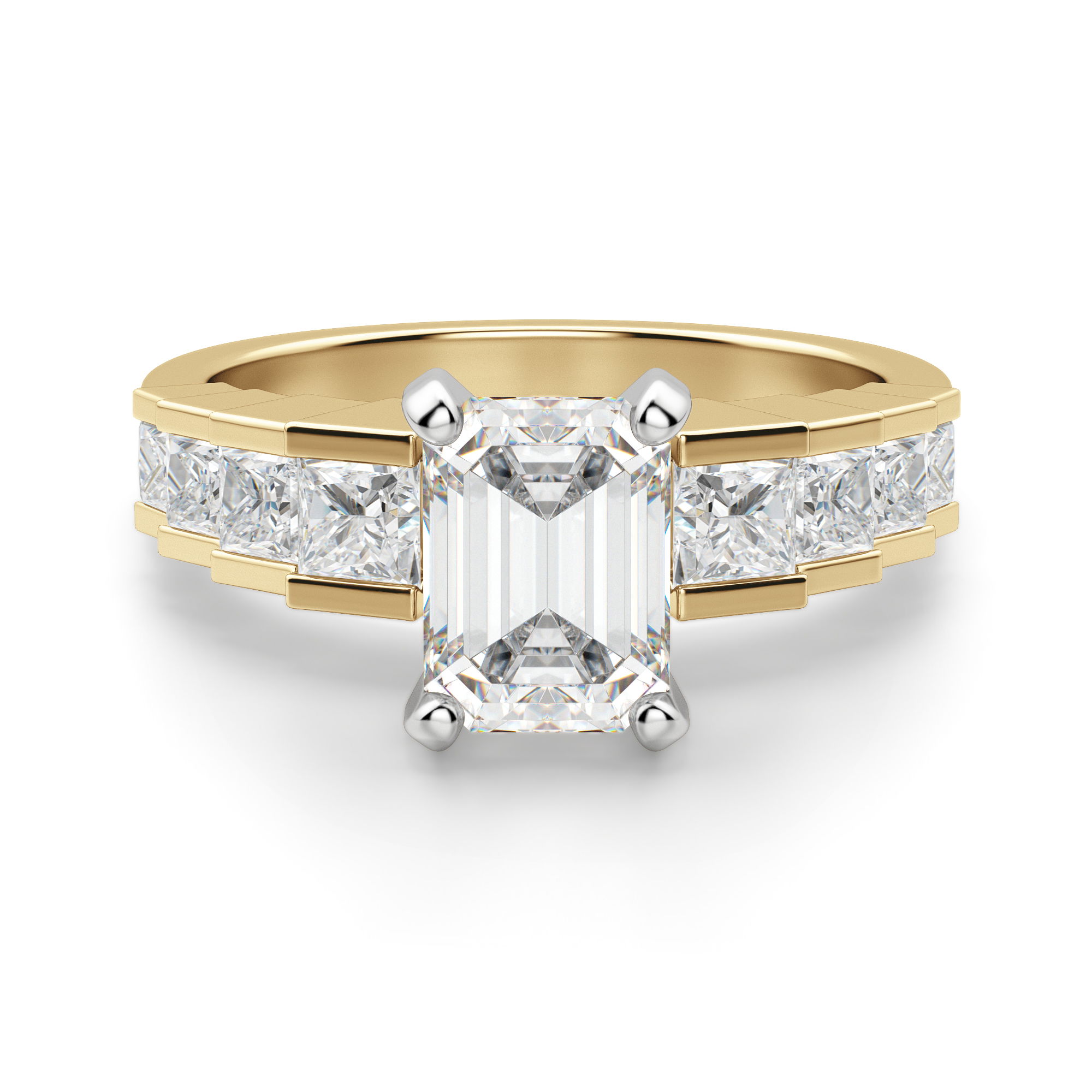 Cinderella Staircase Emerald Cut Engagement Ring