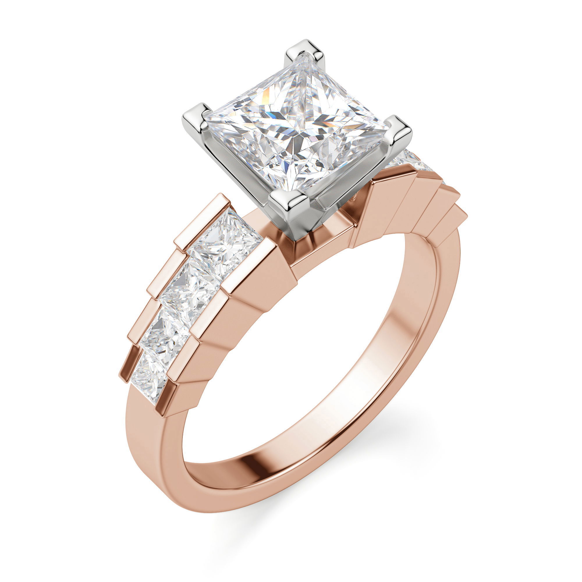 Cinderella Staircase Princess Cut Engagement Ring