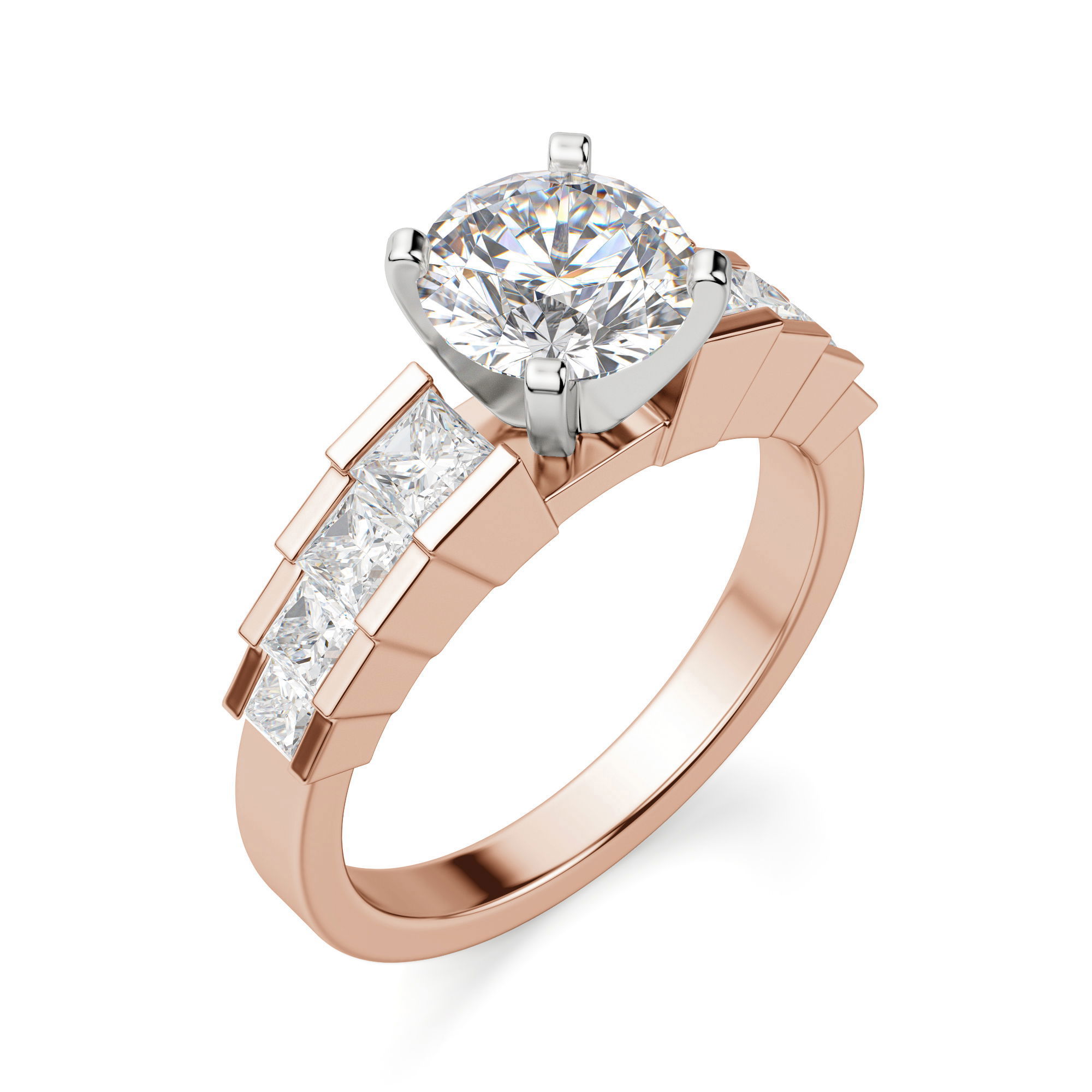 Cinderella Staircase Round Cut Engagement Ring